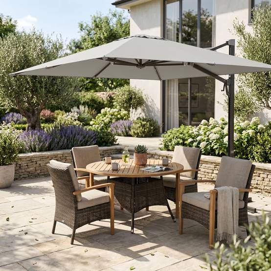 Parasol déporté rotatif aluminium polyester terrasse inclinable anti-vent 3x3m gris clair - ComfortXL Outdoor Living - Image 4