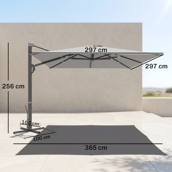Parasol déporté rotatif aluminium polyester terrasse inclinable anti-vent 3x3m gris clair - ComfortXL Outdoor Living - Image 5