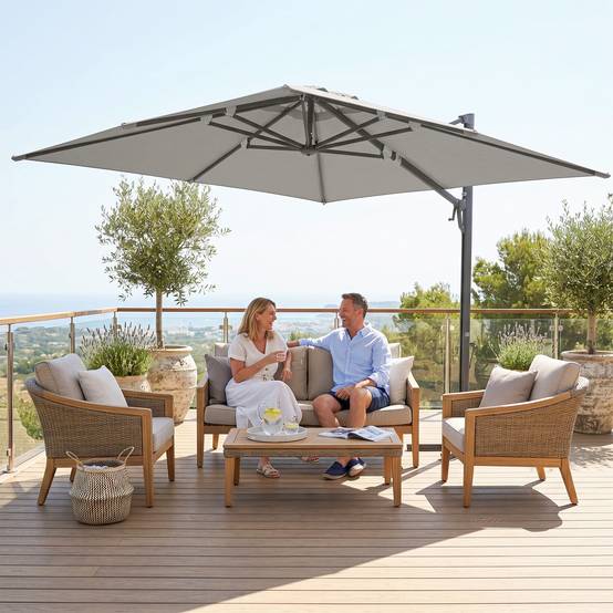 Parasol déporté rotatif aluminium polyester terrasse inclinable anti-vent 3x3m gris clair - ComfortXL Outdoor Living - Image 10
