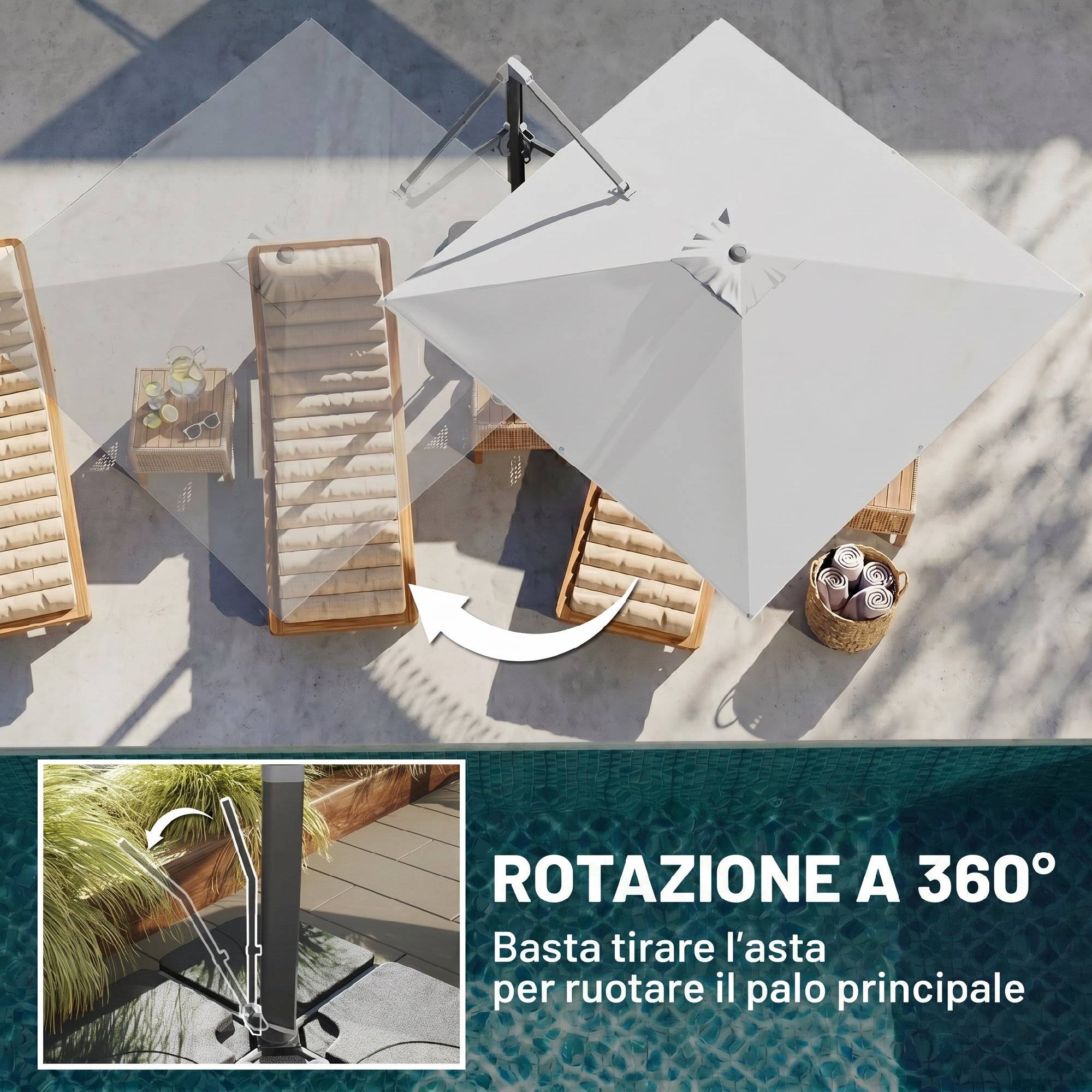 Parasol déporté rotatif aluminium polyester terrasse inclinable anti-vent 3x3m gris clair - ComfortXL Outdoor Living - Image 7