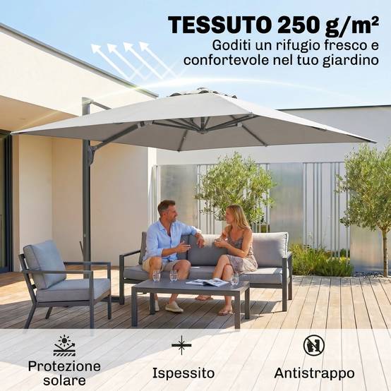 Parasol déporté rotatif aluminium polyester terrasse inclinable anti-vent 3x3m gris clair - ComfortXL Outdoor Living - Image 6