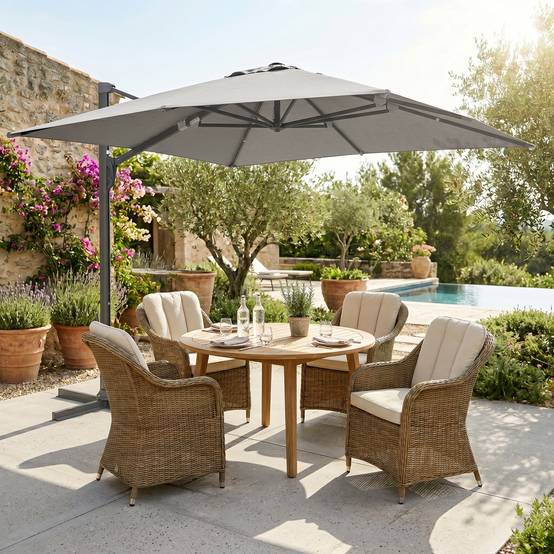 Parasol déporté rotatif aluminium polyester terrasse inclinable anti-vent 3x3m gris clair - ComfortXL Outdoor Living - Image 3