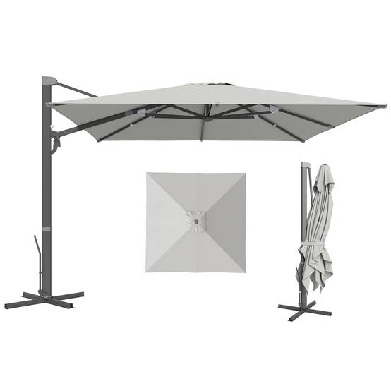 Parasol déporté rotatif aluminium polyester terrasse inclinable anti-vent 3x3m gris clair - ComfortXL Outdoor Living - Image 2