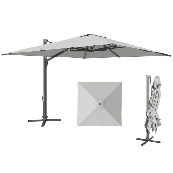 Parasol déporté rotatif aluminium polyester terrasse inclinable anti-vent 3x3m gris clair - ComfortXL Outdoor Living - Image 1