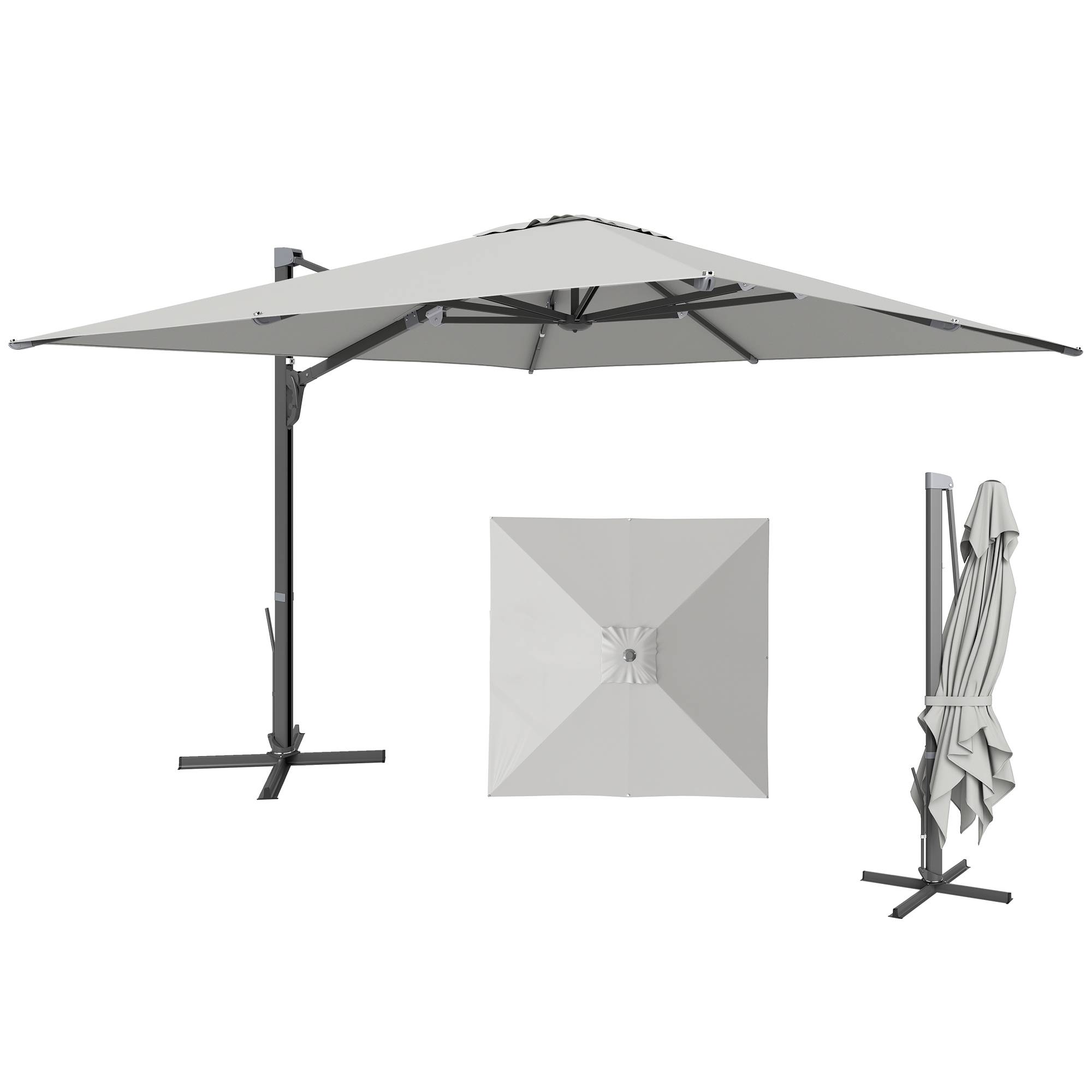 Parasol déporté rotatif aluminium polyester terrasse inclinable anti-vent 3x3m gris clair - ComfortXL Outdoor Living - Image 1