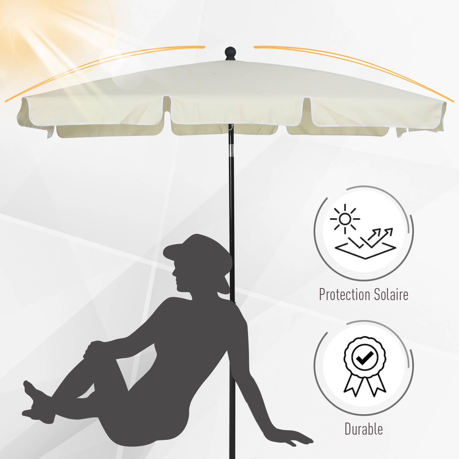 PANGIVO - Parasol droit rectangulaire inclinable en aluminium métal et polyester beige clair 198 x 130 x 249 cm - PANGIVO - Image 6