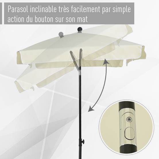 PANGIVO - Parasol droit rectangulaire inclinable en aluminium métal et polyester beige clair 198 x 130 x 249 cm - PANGIVO - Image 7