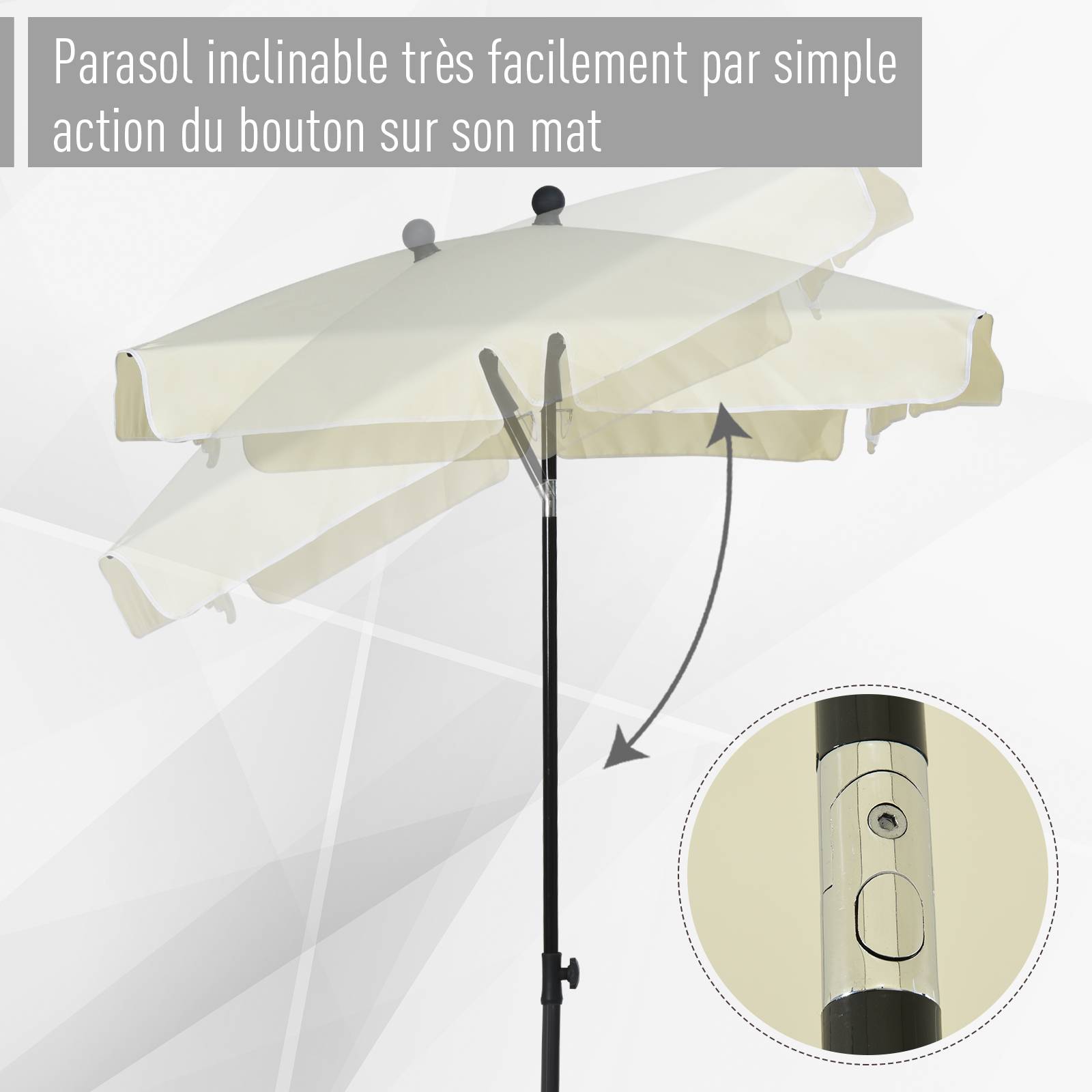 PANGIVO - Parasol droit rectangulaire inclinable en aluminium métal et polyester beige clair 198 x 130 x 249 cm - PANGIVO - Image 7
