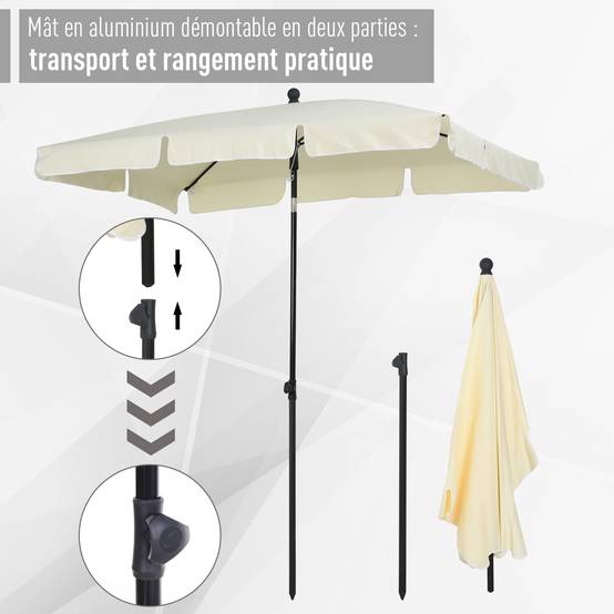 PANGIVO - Parasol droit rectangulaire inclinable en aluminium métal et polyester beige clair 198 x 130 x 249 cm - PANGIVO - Image 8