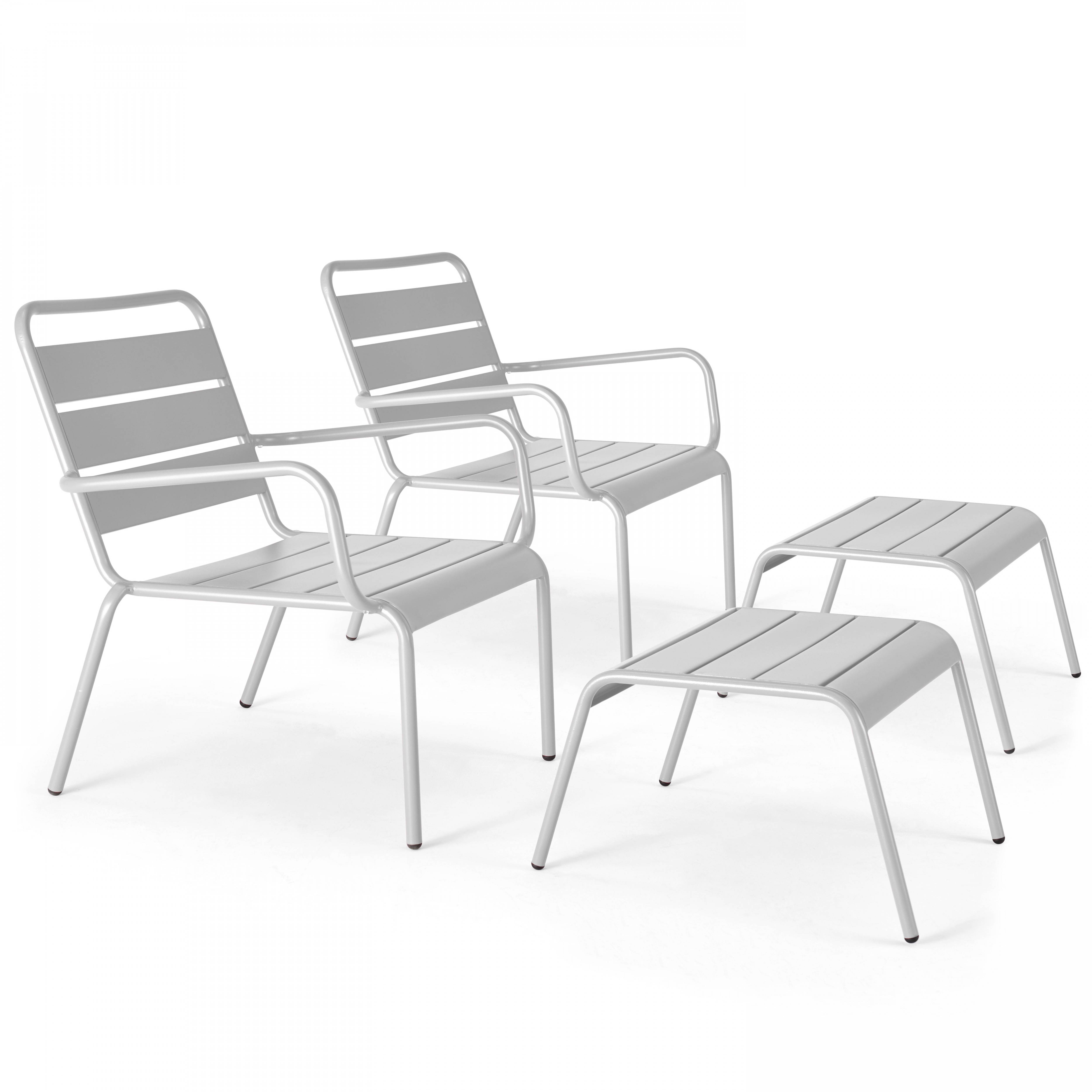 Oviala - Lot de 2 fauteuils relax avec repose-pieds en métal blanc Palavas - Oviala - Imagen 1