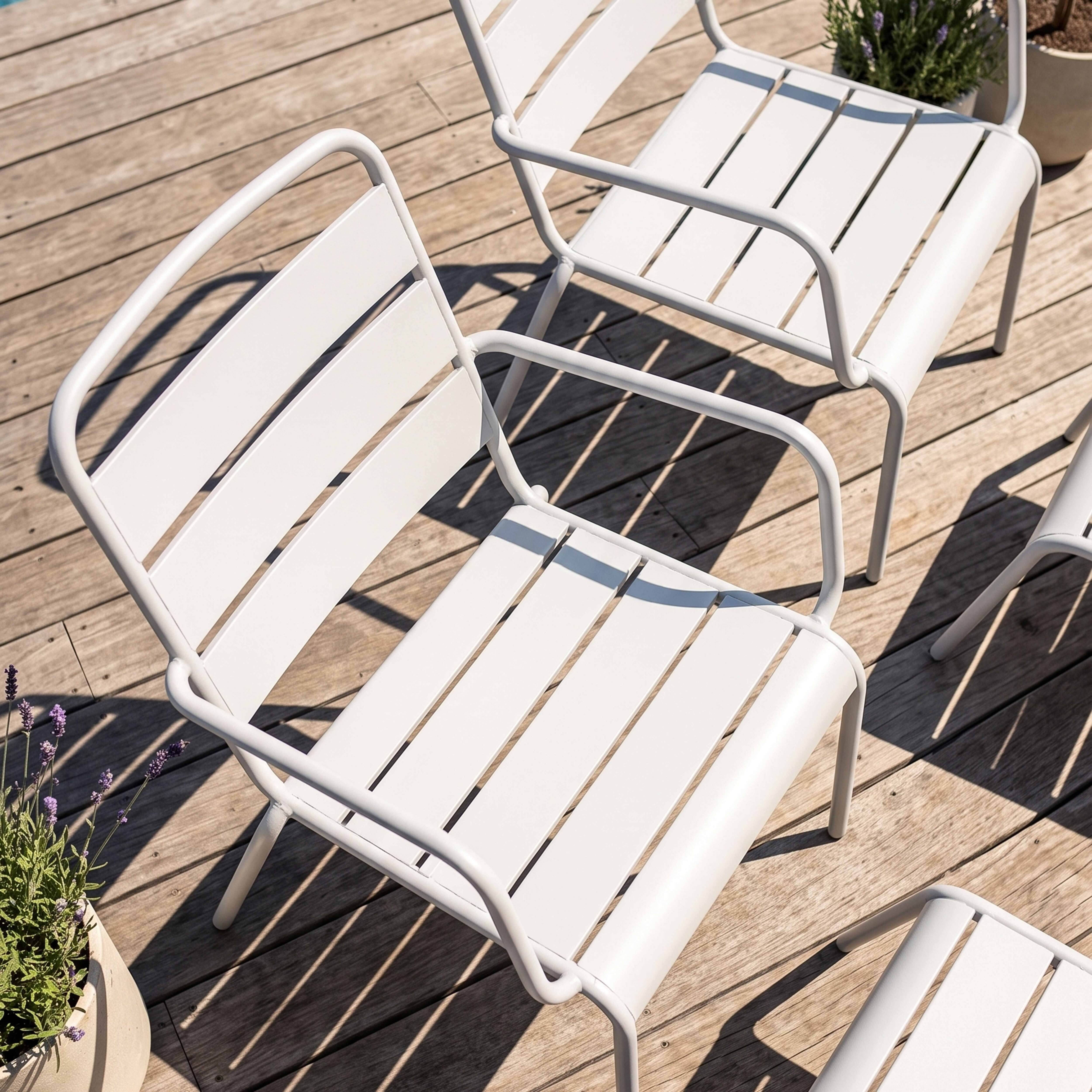 Oviala - Lot de 2 fauteuils relax avec repose-pieds en métal blanc Palavas - Oviala - Imagen 3