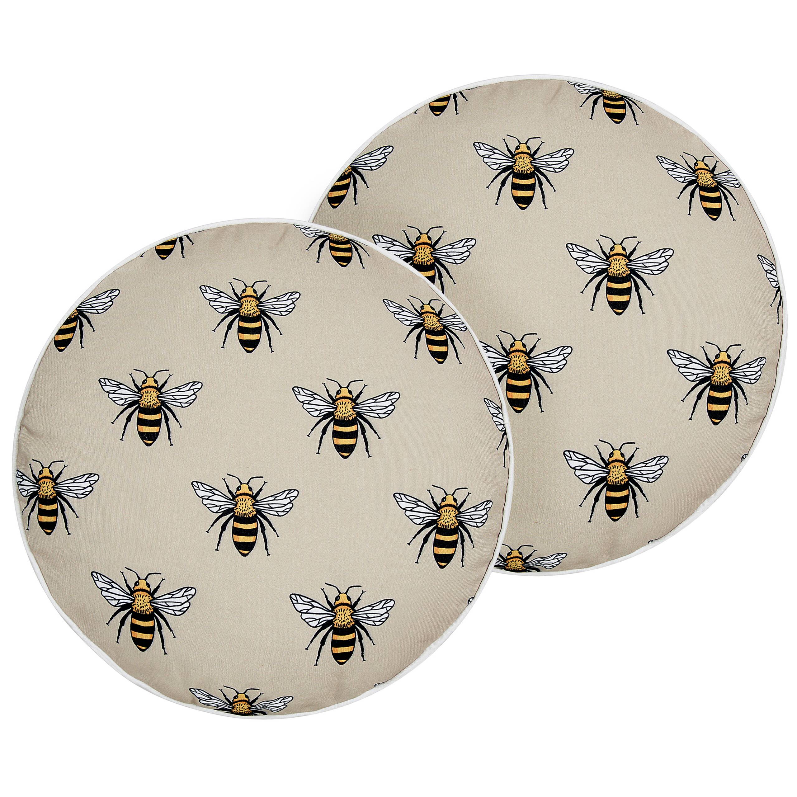 Beliani - 2 Coussins Décoratifs de Jardin Tissu Beige à Motif d'Abeilles 40 x 40 cm Très Confortable pour l'Extérieur ou Intérieur Housses Amovibles - Imagen 1