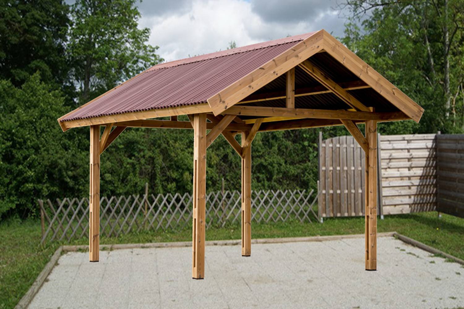 Habrita - Auvent THURAC double pente 30° en bois couverture plaques ondulées 10,80 m² Habrita - Imagen 1