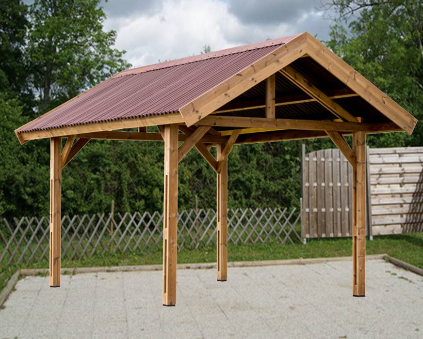 Habrita - Auvent THURAC double pente 30° en bois couverture plaques ondulées 10,80 m² Habrita - Imagen 2
