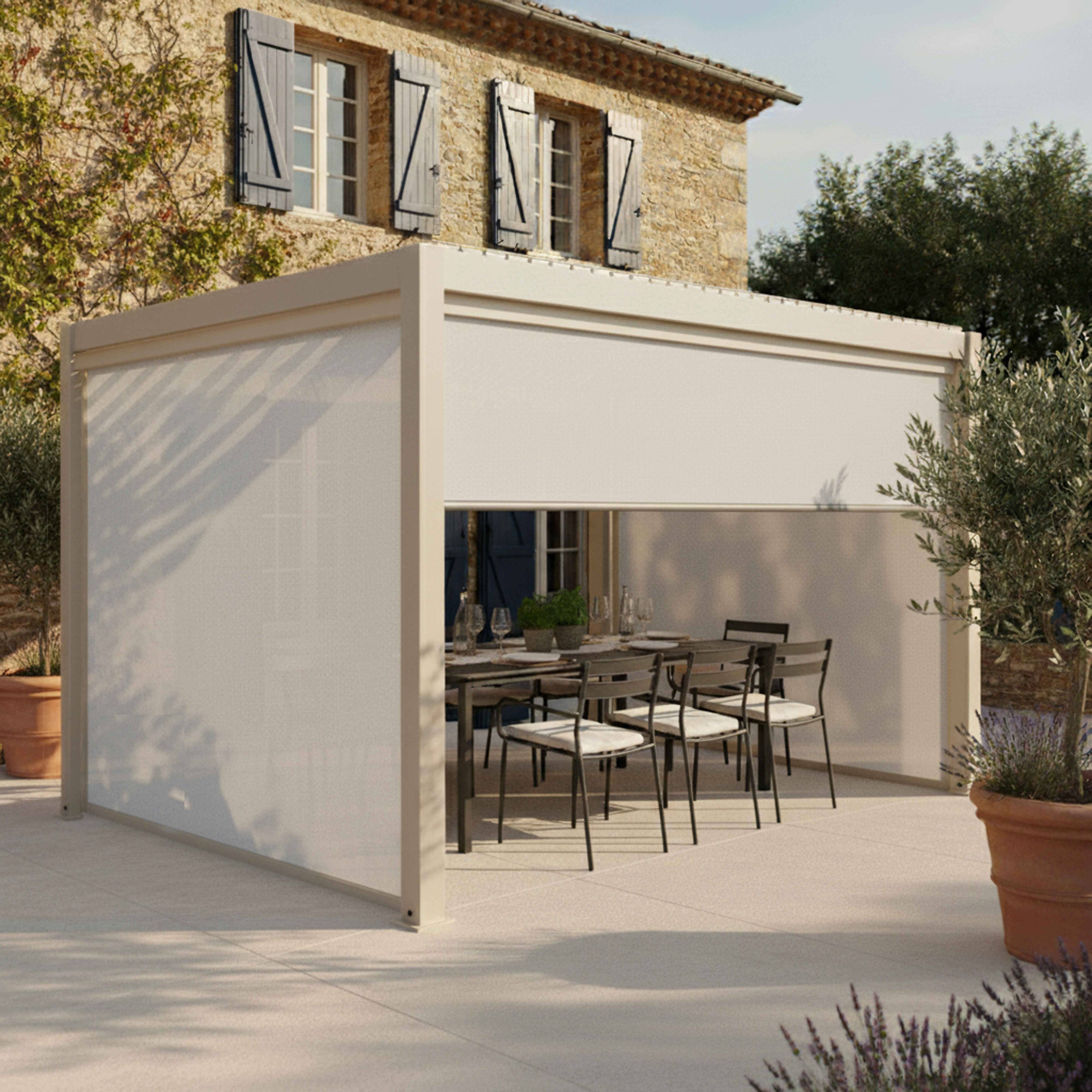 Oviala - Pergola bioclimatique autoportée 3x4m et 3 stores bois crème Athenes - Oviala - Image 1