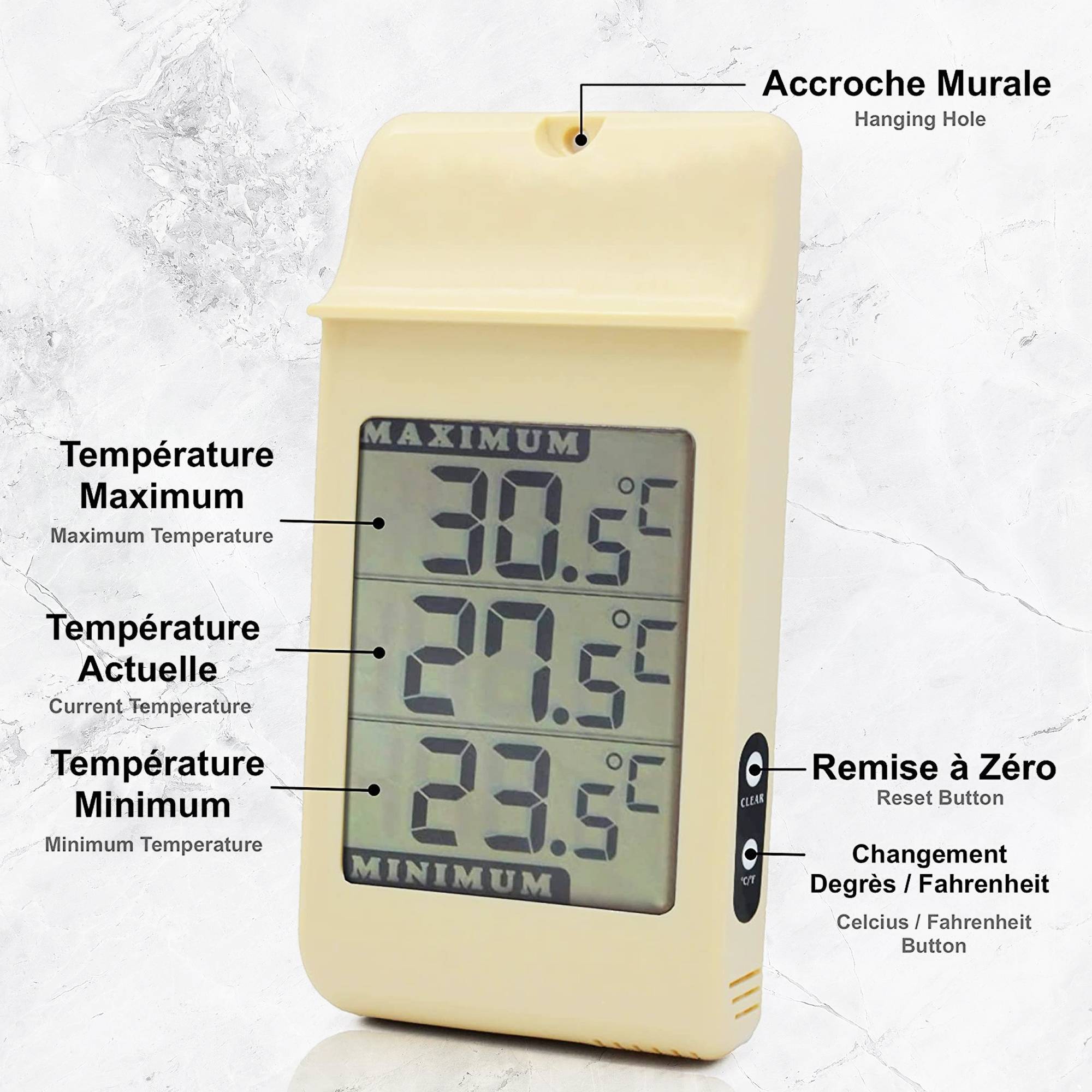 Fishtec - Thermomètre Digital Extérieur Écran LCD Min Max -50 À +70 °C Affichage °C °F - Image 6