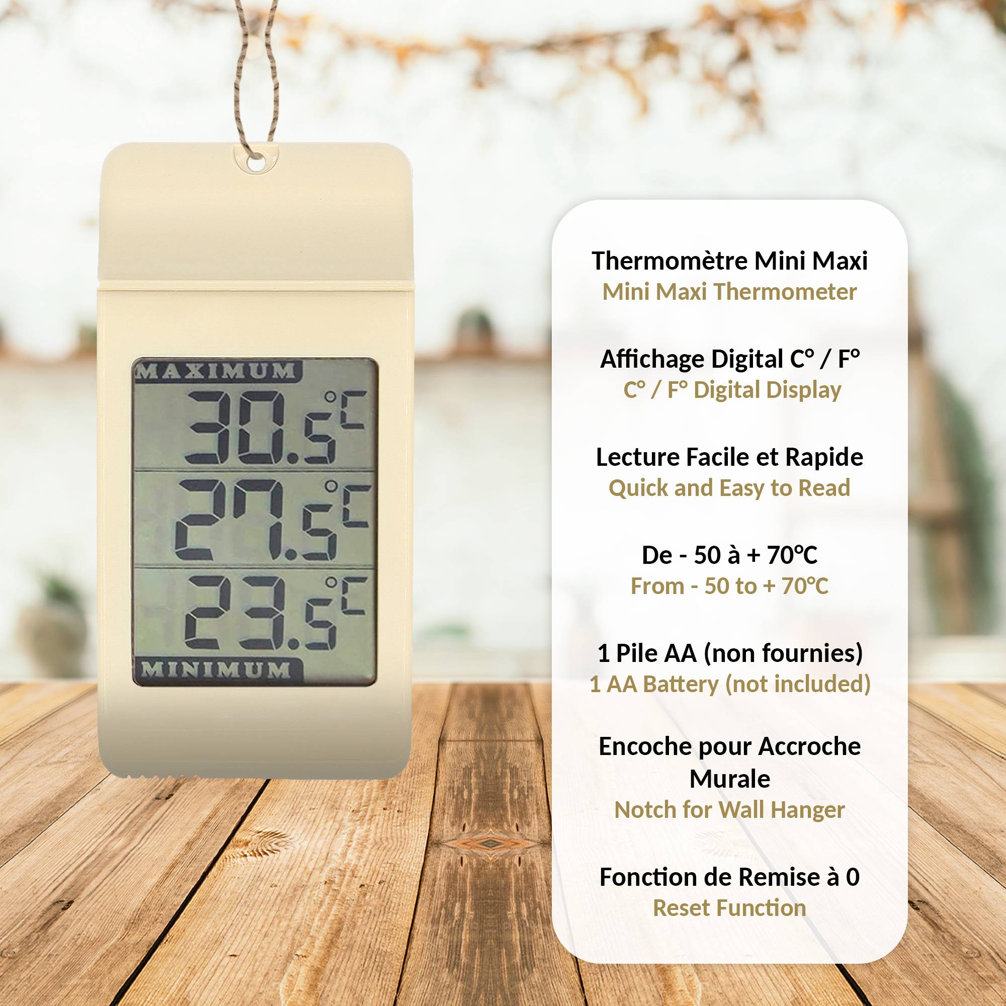 Fishtec - Thermomètre Digital Extérieur Écran LCD Min Max -50 À +70 °C Affichage °C °F - Image 3