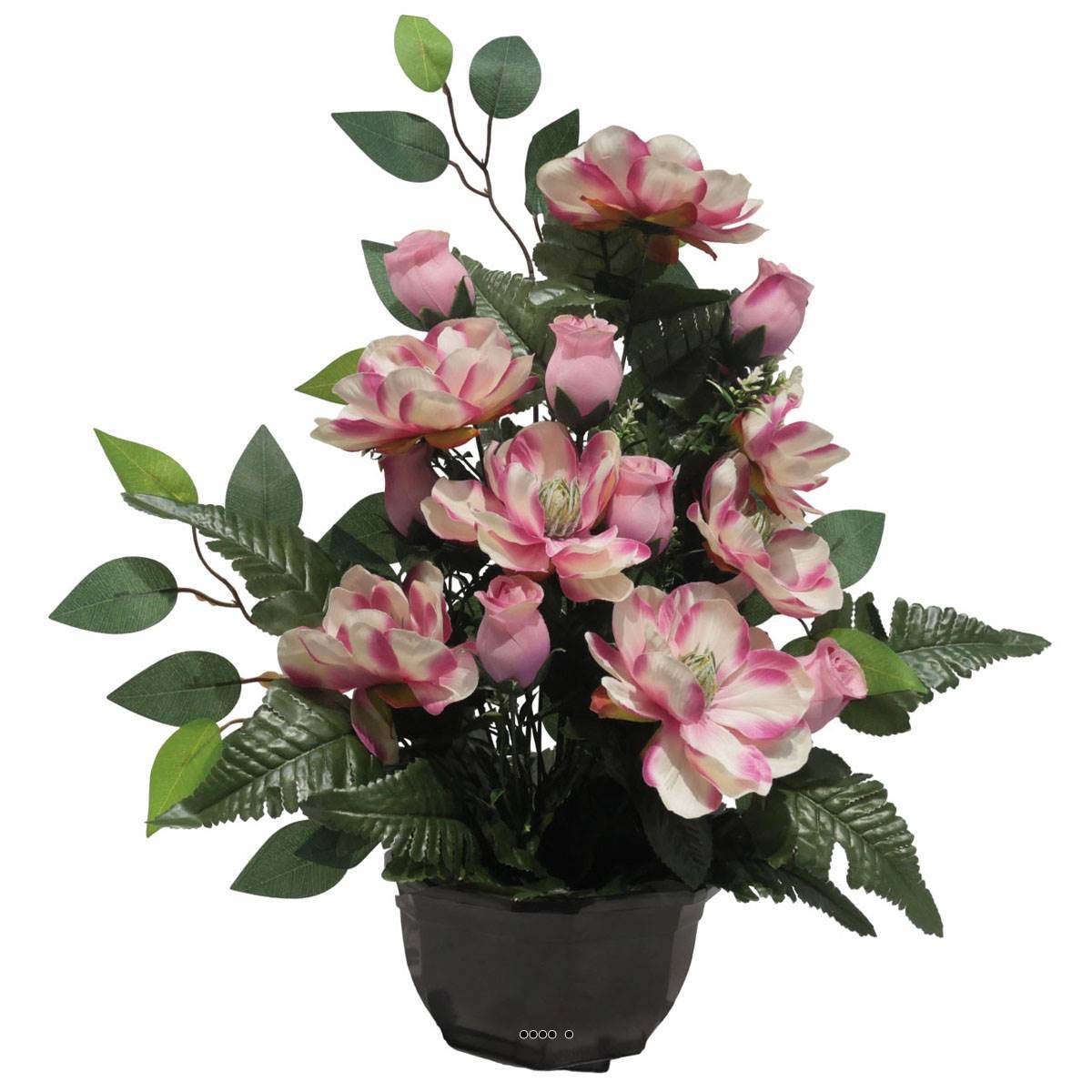Artificielles - Vasque de Magnolia, bouton de rose, ficus pour la toussaint Rose-crème - couleur: Rose-crème 705 - Imagen 1