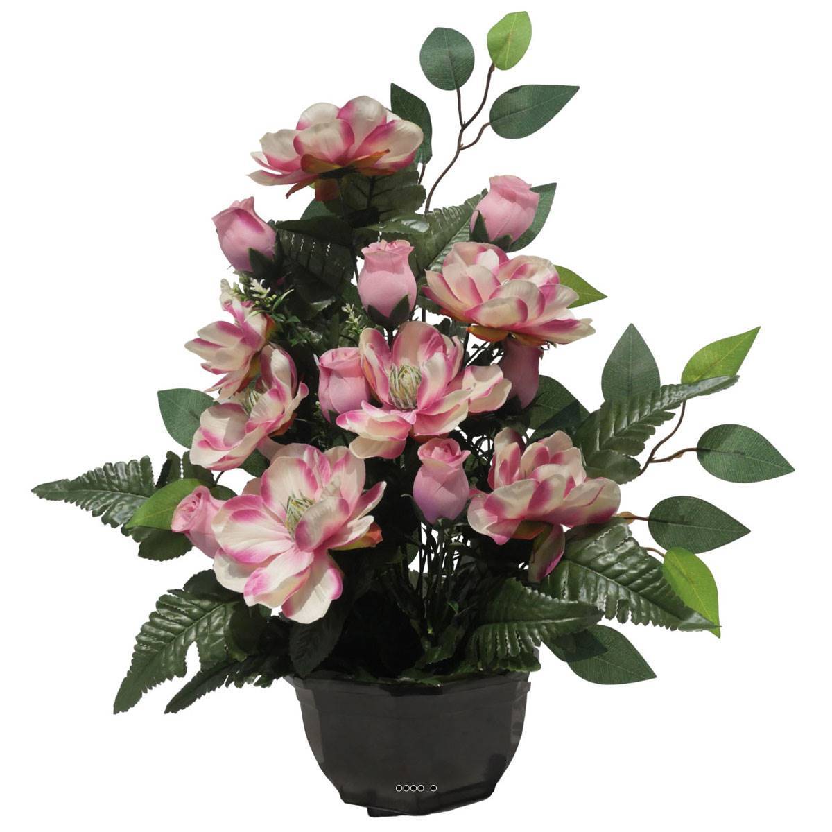 Artificielles - Vasque de Magnolia, bouton de rose, ficus pour la toussaint Rose-crème - couleur: Rose-crème 705 - Imagen 2