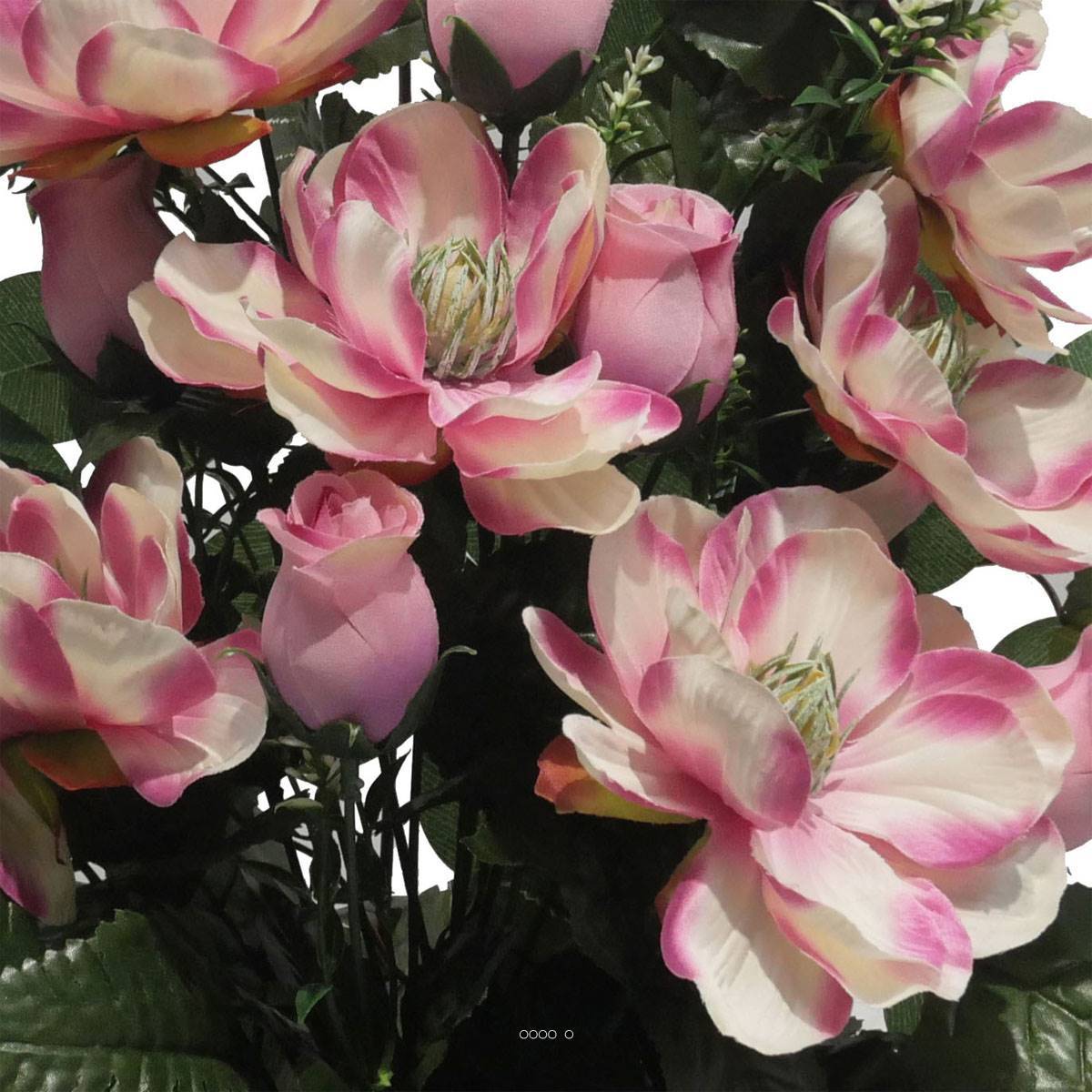 Artificielles - Vasque de Magnolia, bouton de rose, ficus pour la toussaint Rose-crème - couleur: Rose-crème 705 - Imagen 3