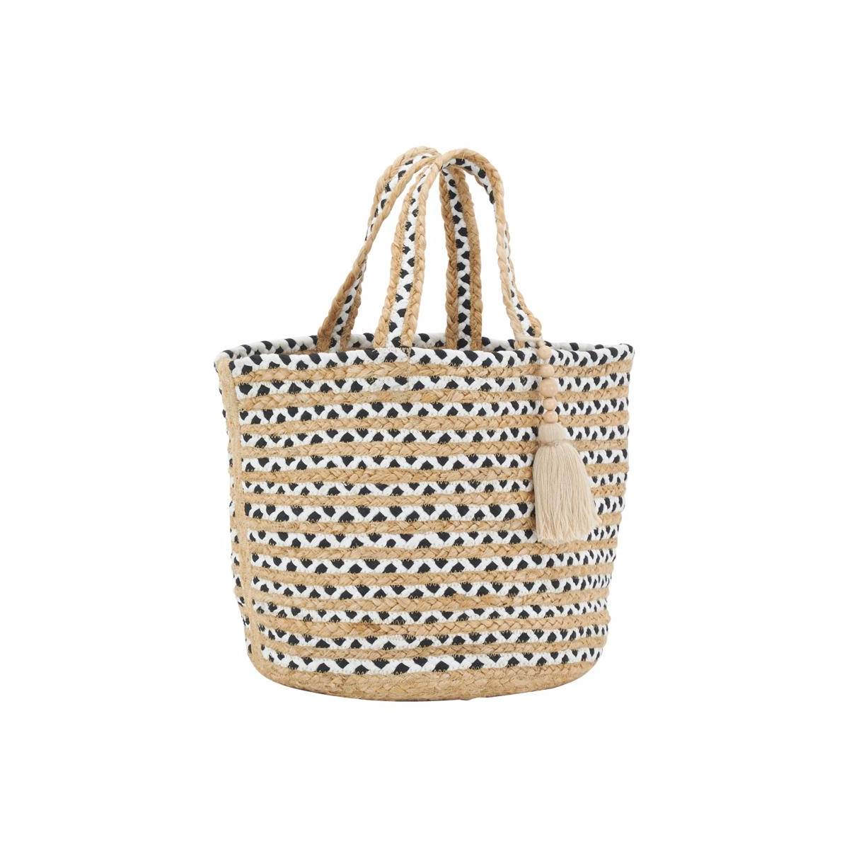 Aubry Gaspard - Sac en jute noir et blanc Indi avec pompon - Imagen 1