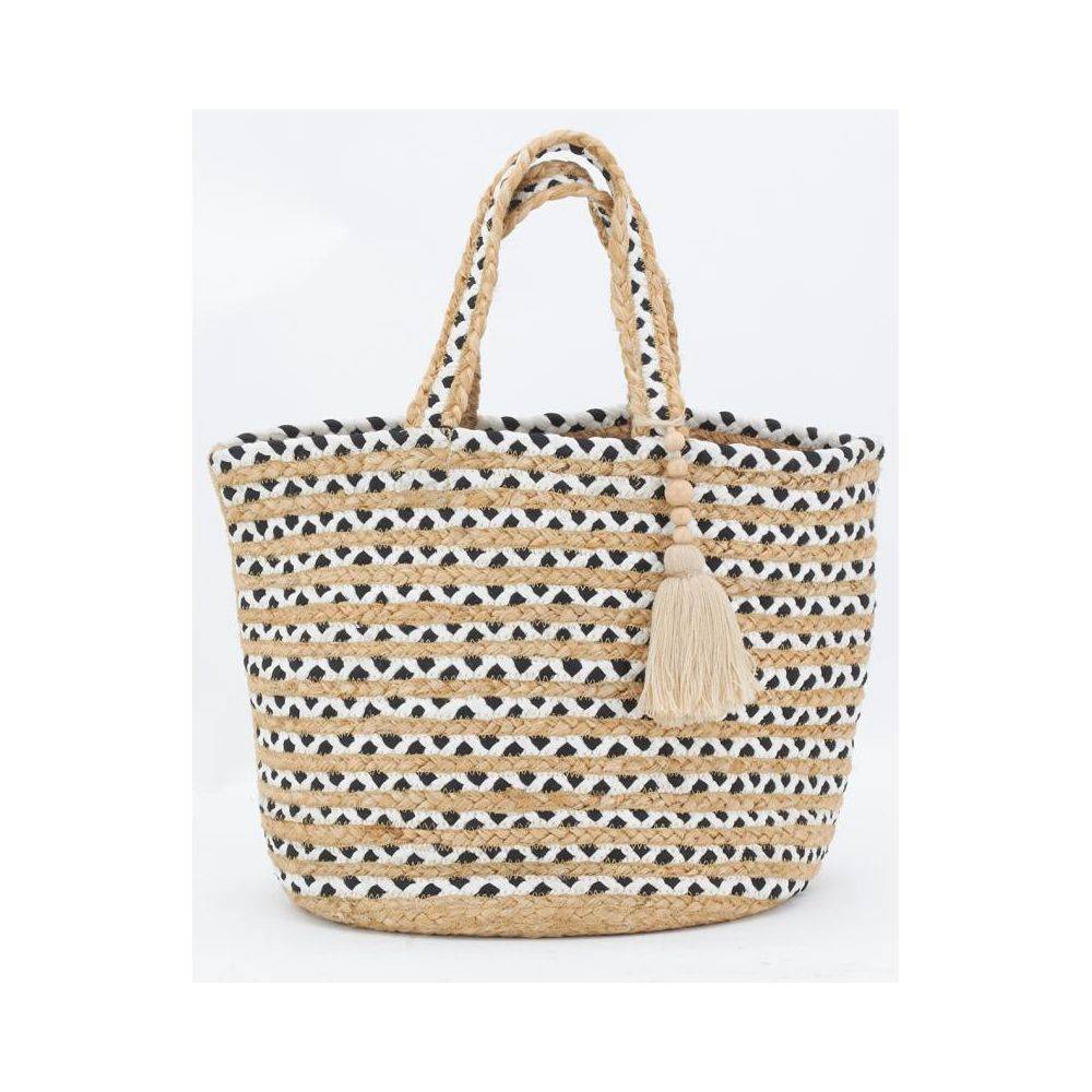 Aubry Gaspard - Sac en jute noir et blanc Indi avec pompon - Imagen 2