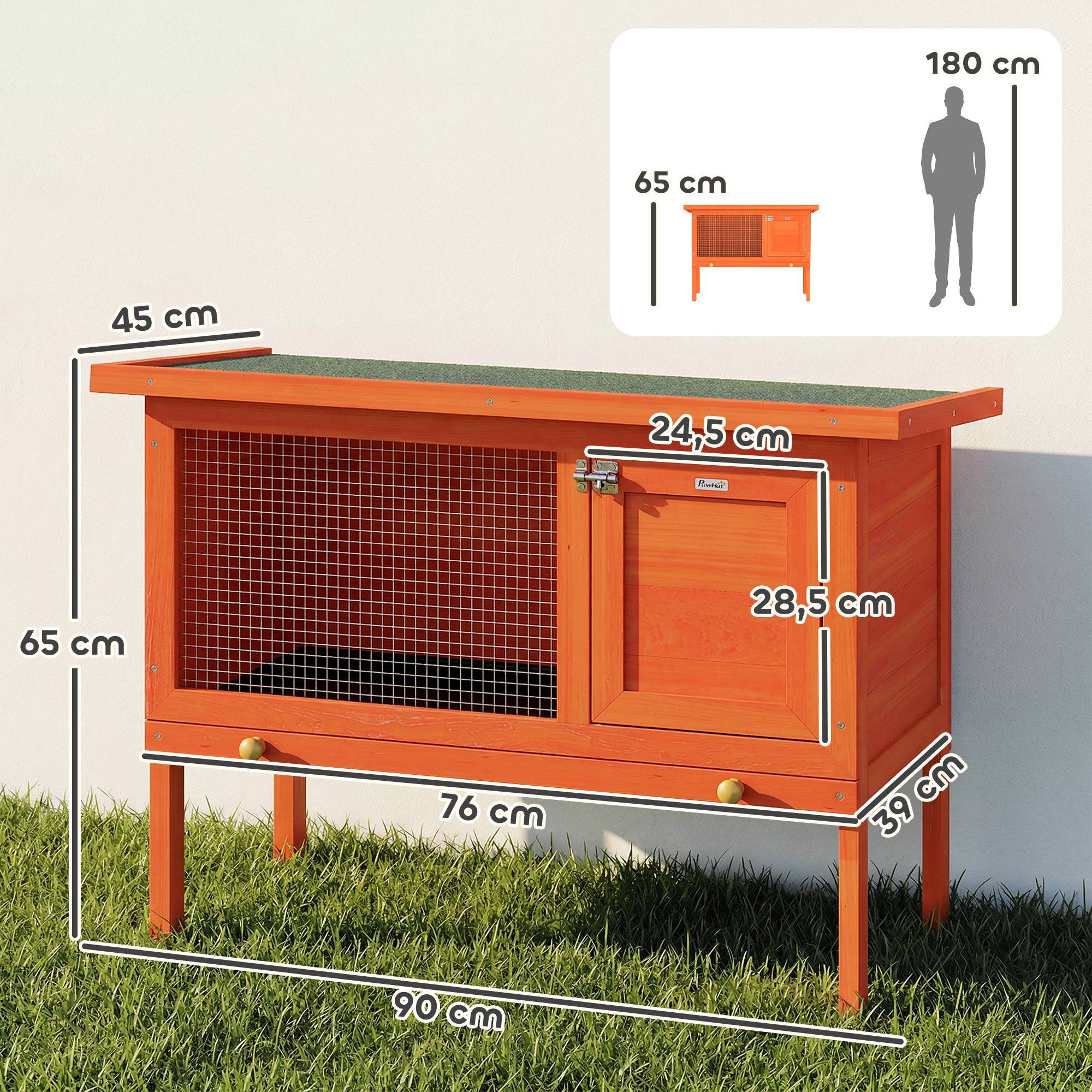 Sans Marque - Clapier lapin extérieur bois toit ouvrant asphalté plateau coulissant design surélevé 90x45x65 cm orange - Image 5