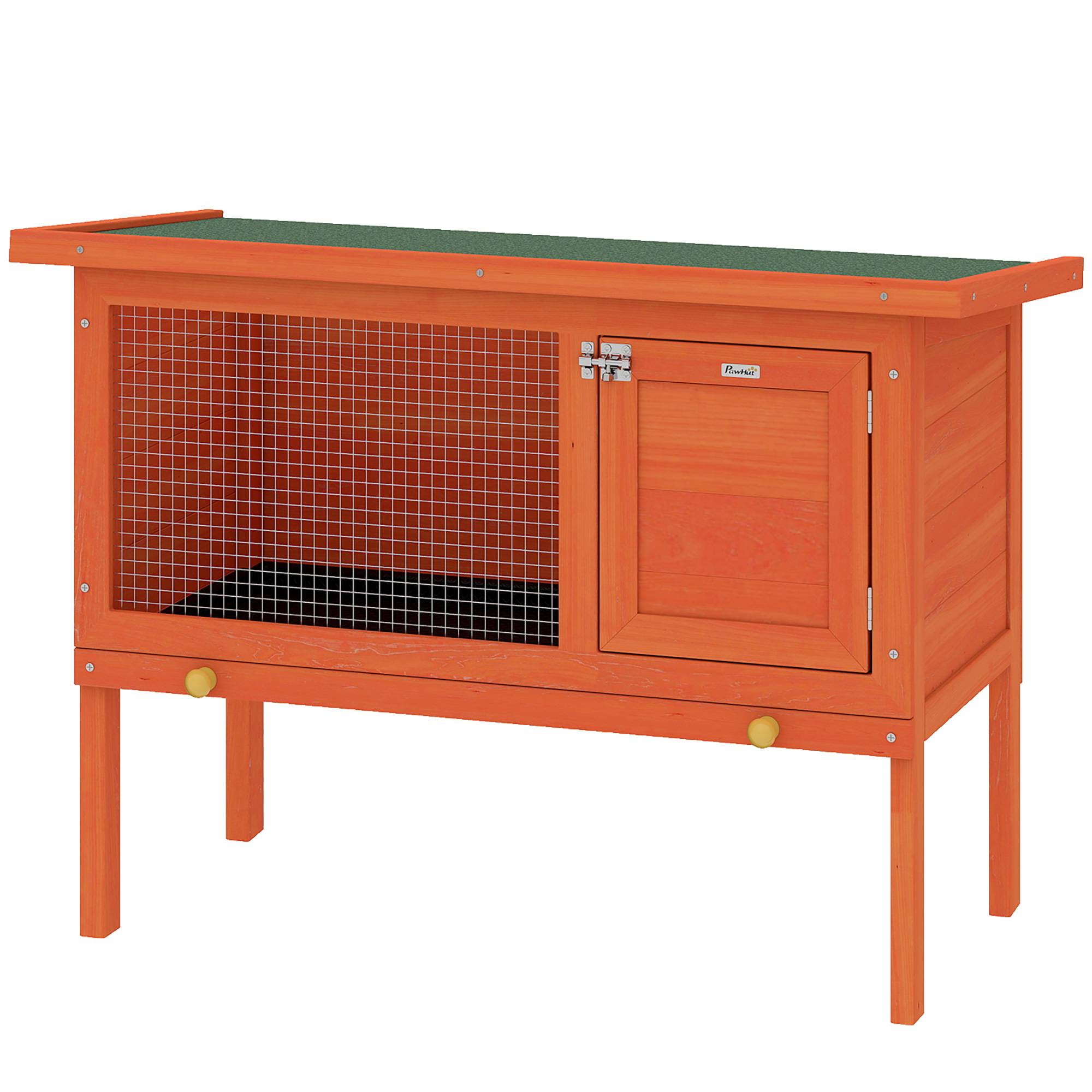 Sans Marque - Clapier lapin extérieur bois toit ouvrant asphalté plateau coulissant design surélevé 90x45x65 cm orange - Image 2
