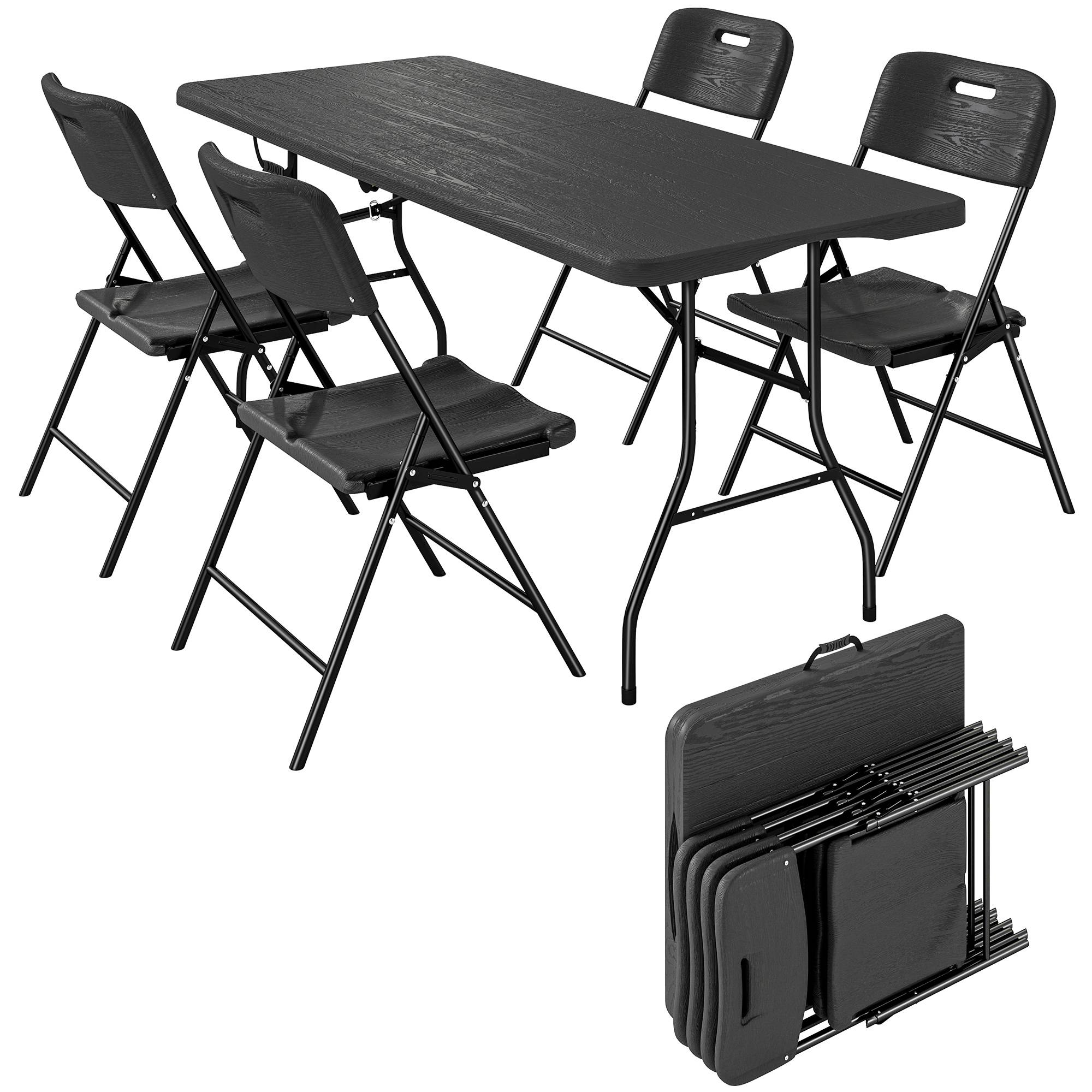 Ensemble camping 5 pièces table pliante 4 chaises HDPE métal noir extérieur jardin randonnée - Image 1