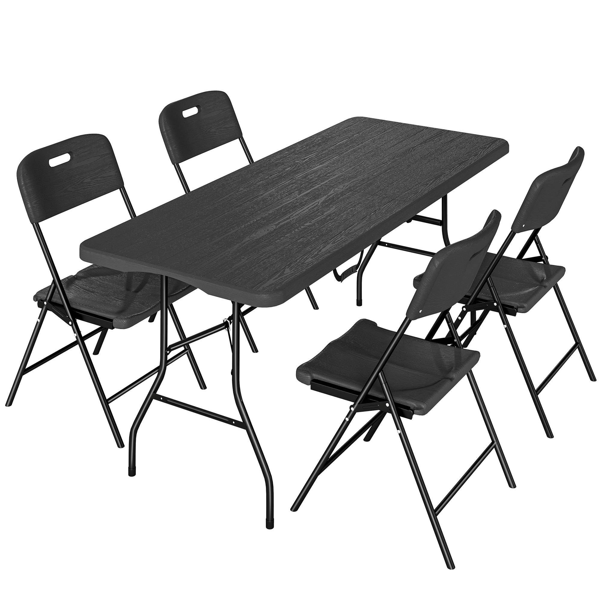 Ensemble camping 5 pièces table pliante 4 chaises HDPE métal noir extérieur jardin randonnée - Image 2