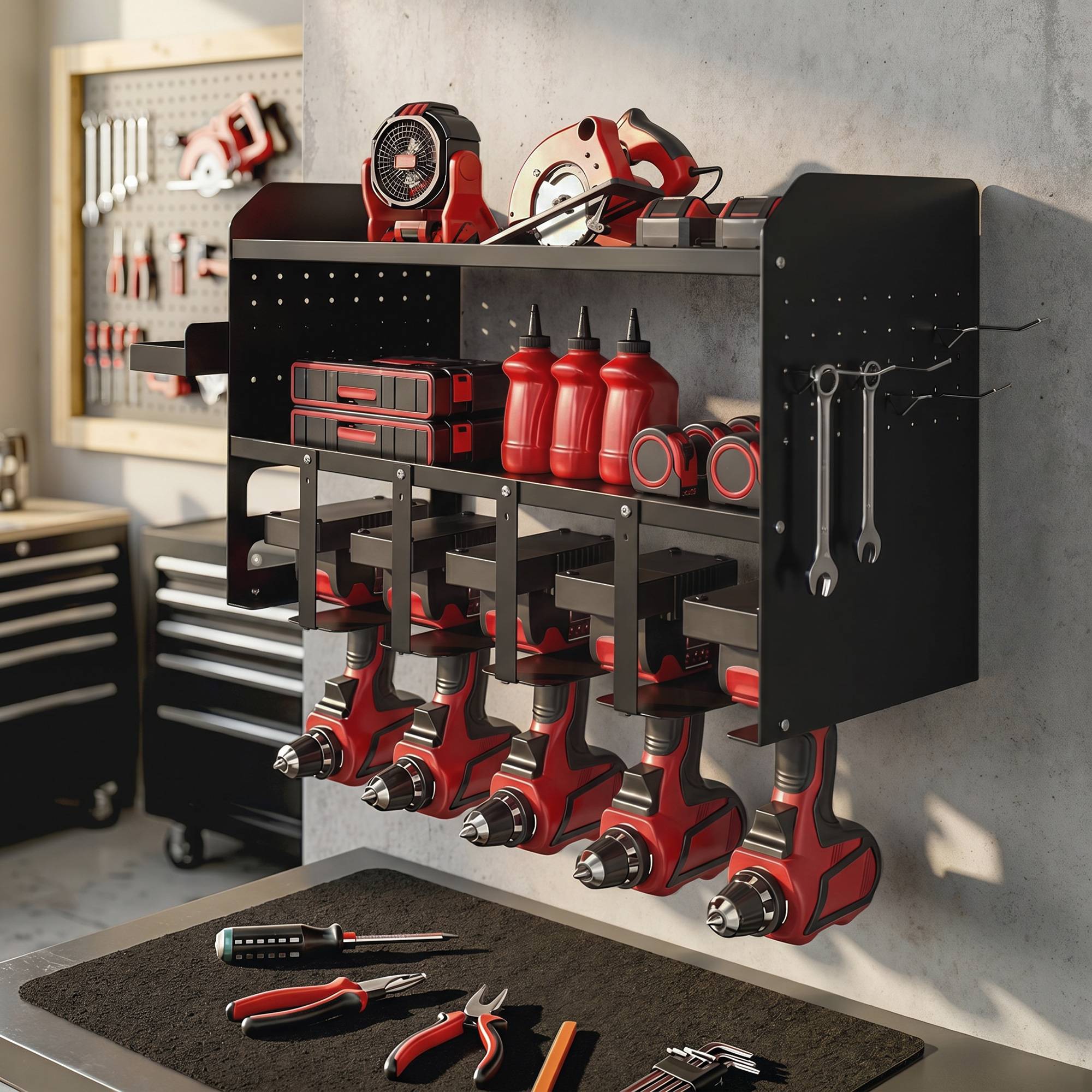 ComfortXL - Organisateur outils de jardin métal noir 61,8 x 23 x 32,7 cm mural garage atelier rangement gain de place