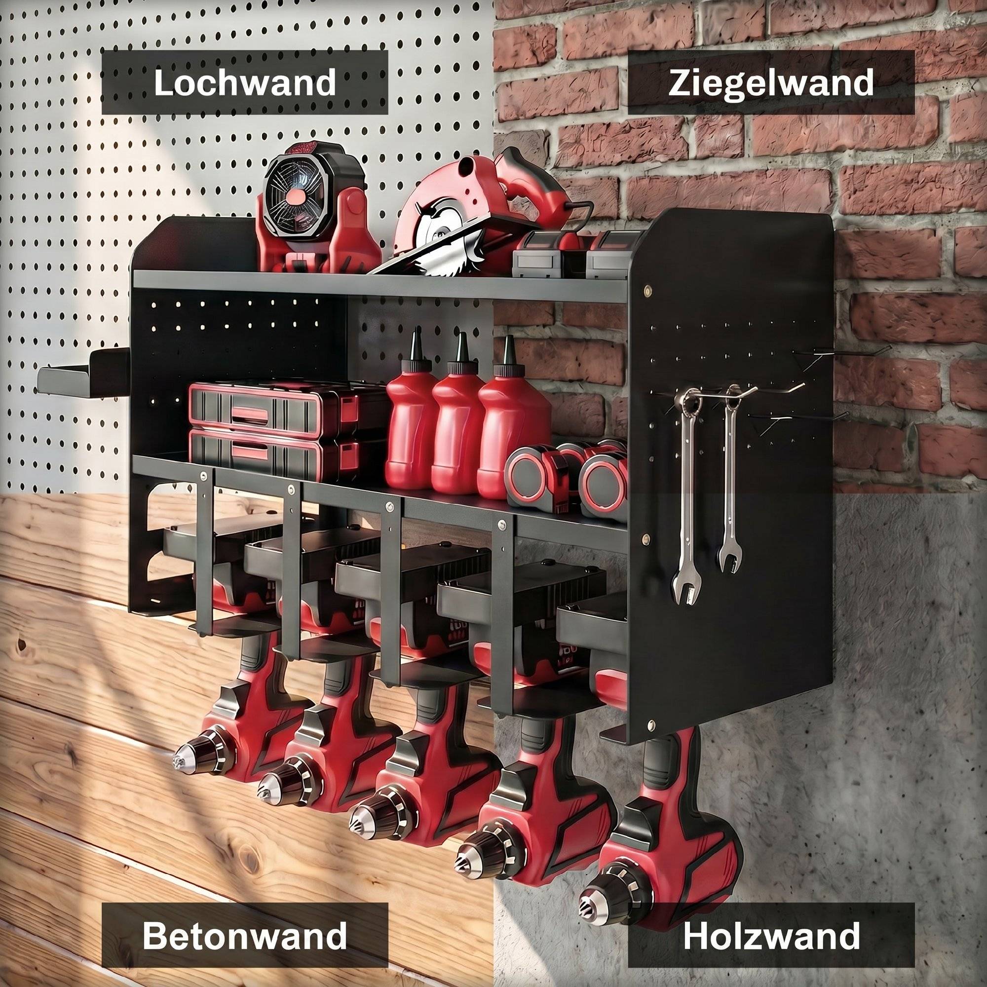 ComfortXL - Organisateur outils de jardin métal noir 61,8 x 23 x 32,7 cm mural garage atelier rangement gain de place - Image 7