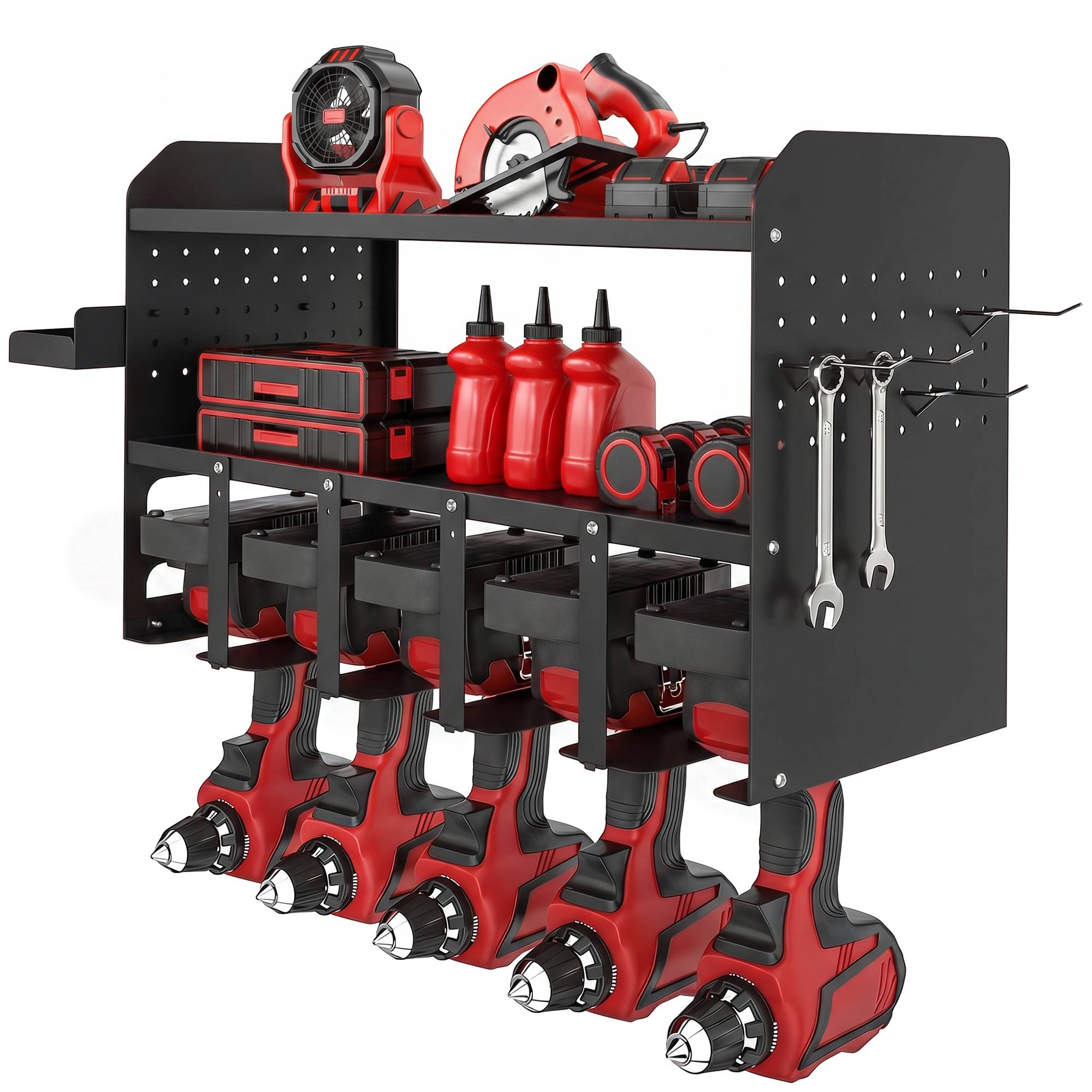 ComfortXL - Organisateur outils de jardin métal noir 61,8 x 23 x 32,7 cm mural garage atelier rangement gain de place - Image 2