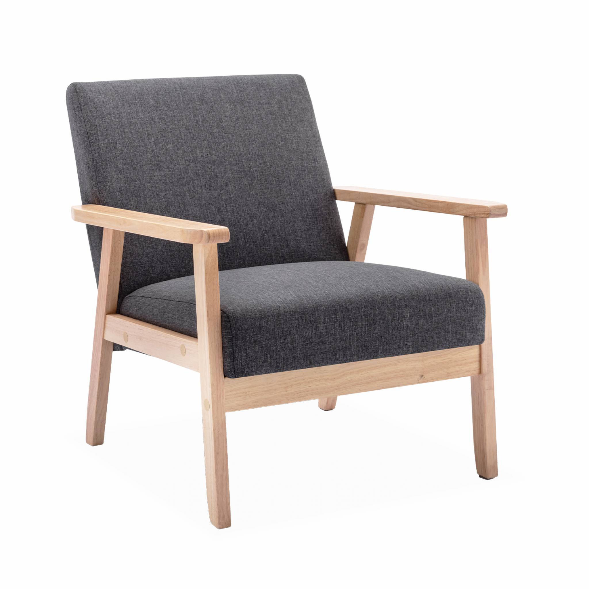 sweeek - Fauteuil scandinave en bois et tissu gris foncé. Isak. L 64 x P 69.5 x H 73cm | sweeek - Image 2