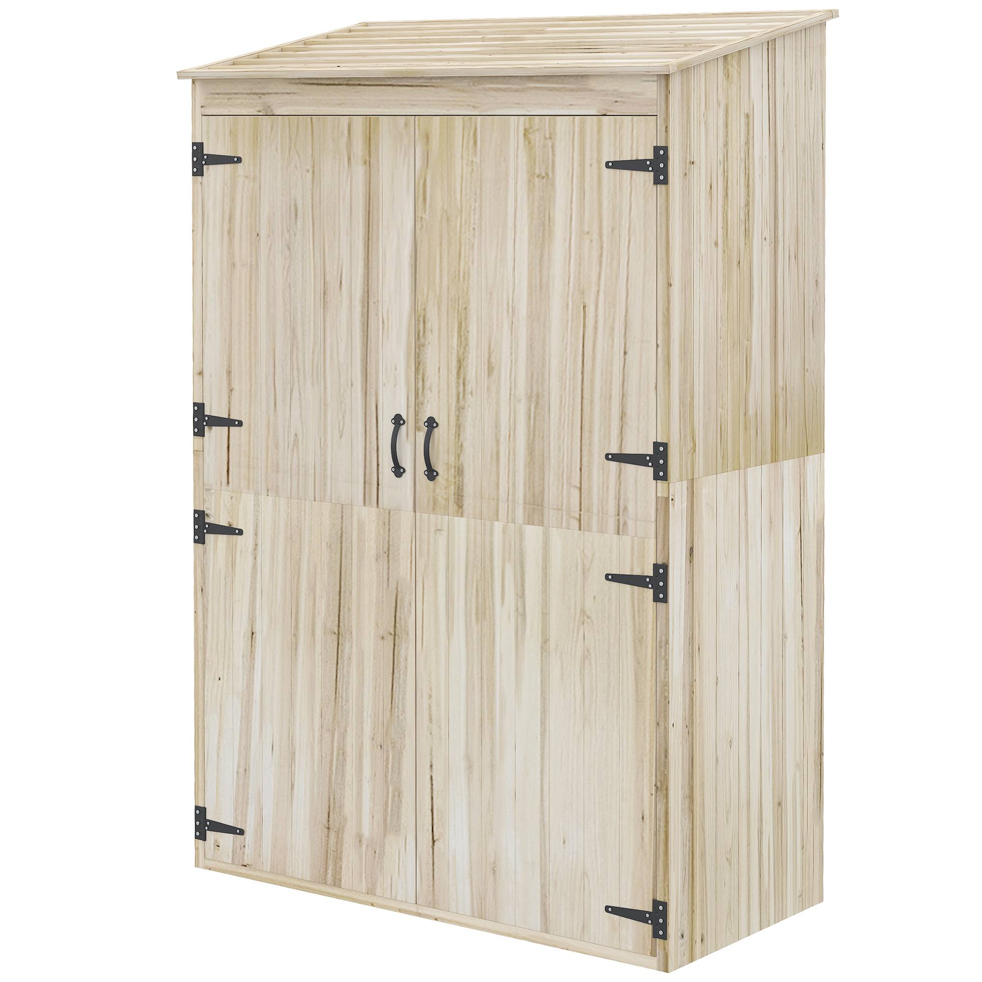 Abri de jardin en sapin avec 2 portes et étagères, 120 x 57 x 183 cm, naturel - Image 1