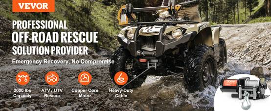 VEVOR Treuil électrique pour VTT/UTV câble en acier 907 kg télécommande étanche - Image 9