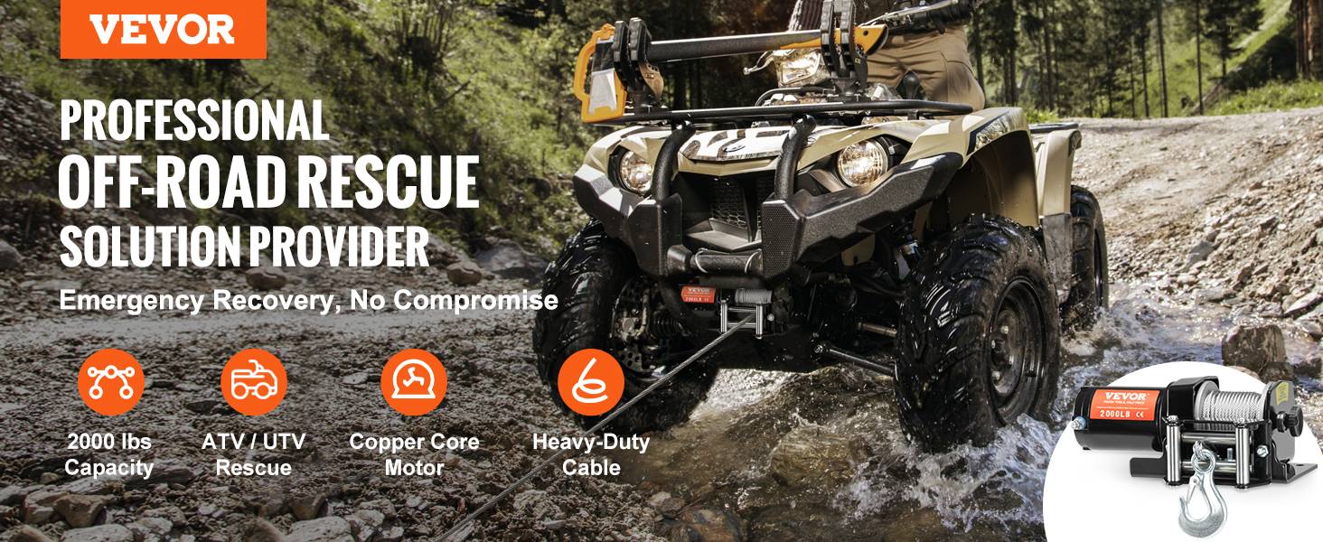 VEVOR Treuil électrique pour VTT/UTV câble en acier 907 kg télécommande étanche - Image 9