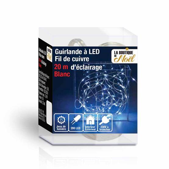 Guirlande lumineuse led fil cuivre électrique 20 mètres Blanc - Image 1