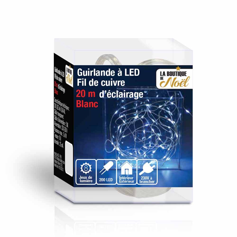 Guirlande lumineuse led fil cuivre électrique 20 mètres Blanc - Image 1
