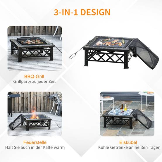 Table Braséro Barbecue 3en1 Acier Ardoise Jardin Terrasse 76cm - ComfortXL Outdoor Living - Image 4