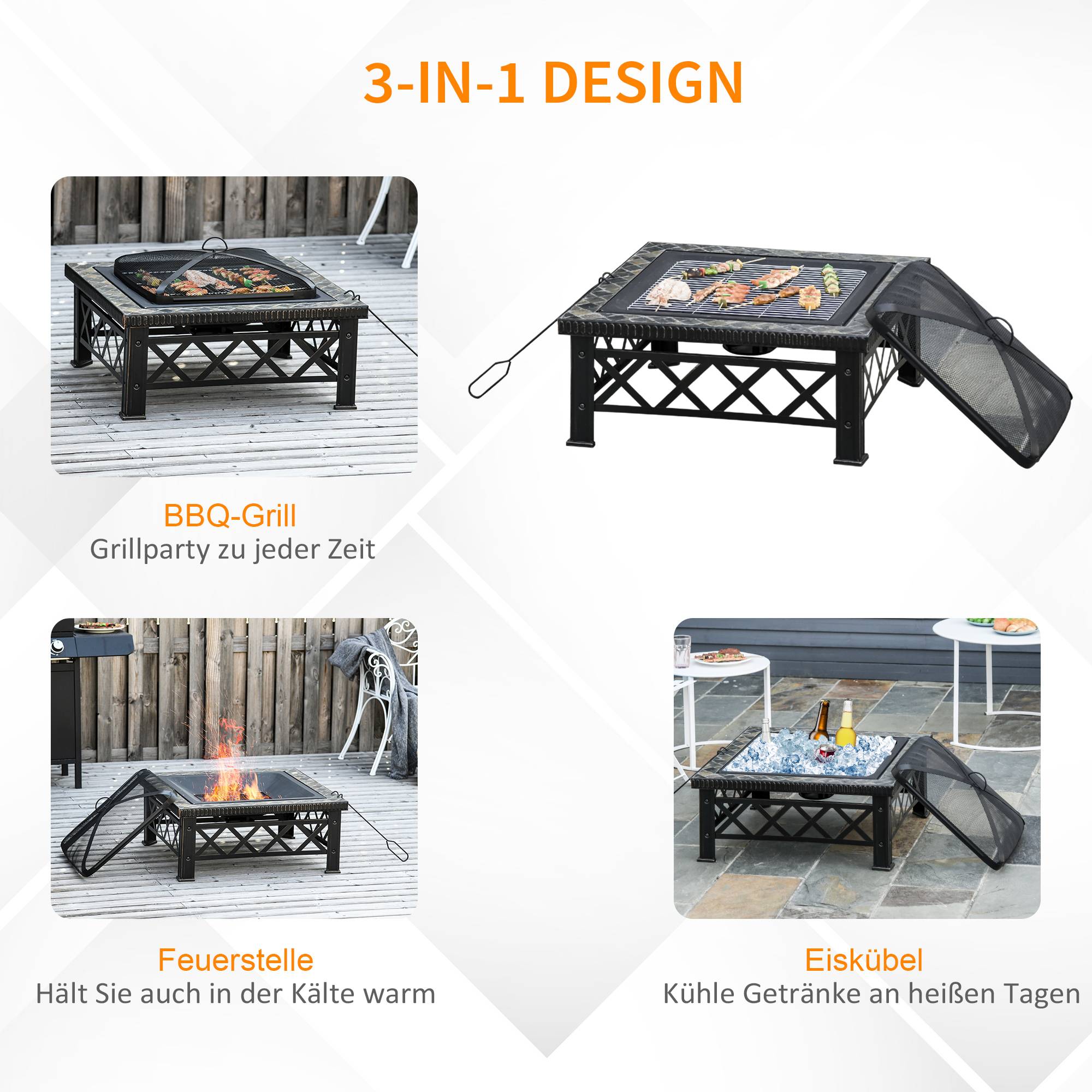 Table Braséro Barbecue 3en1 Acier Ardoise Jardin Terrasse 76cm - ComfortXL Outdoor Living - Image 4