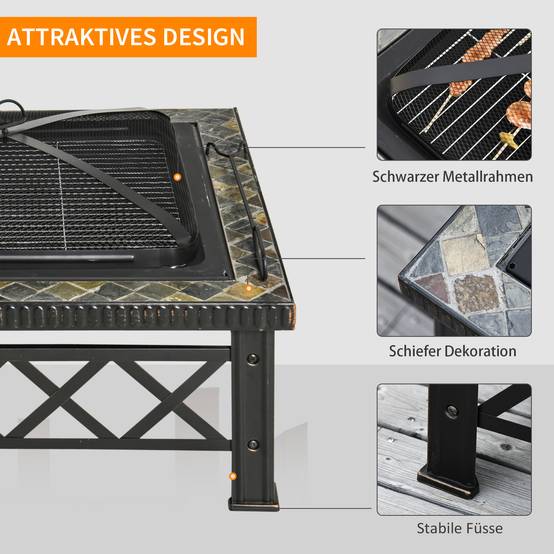 Table Braséro Barbecue 3en1 Acier Ardoise Jardin Terrasse 76cm - ComfortXL Outdoor Living - Image 6