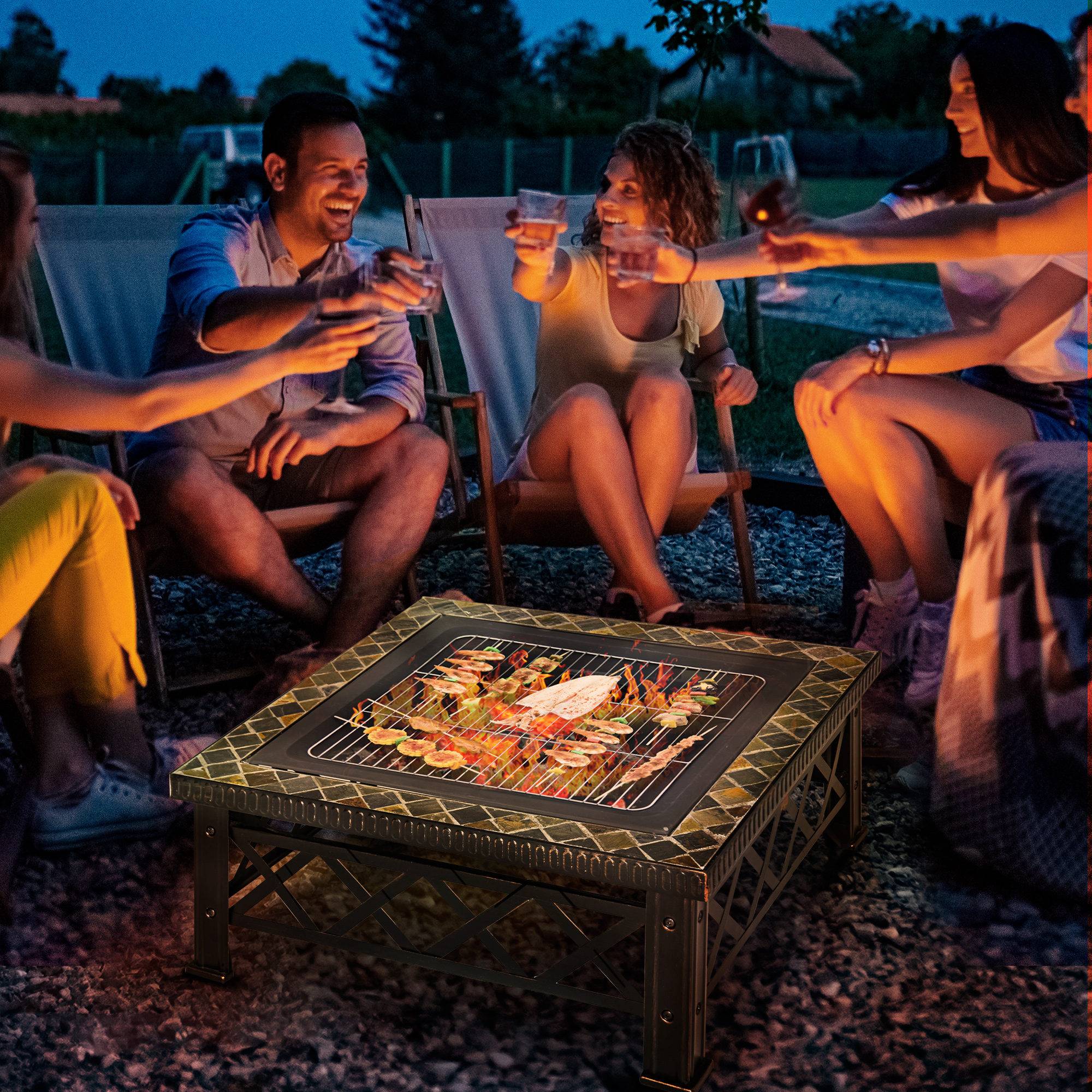 Table Braséro Barbecue 3en1 Acier Ardoise Jardin Terrasse 76cm - ComfortXL Outdoor Living - Image 1