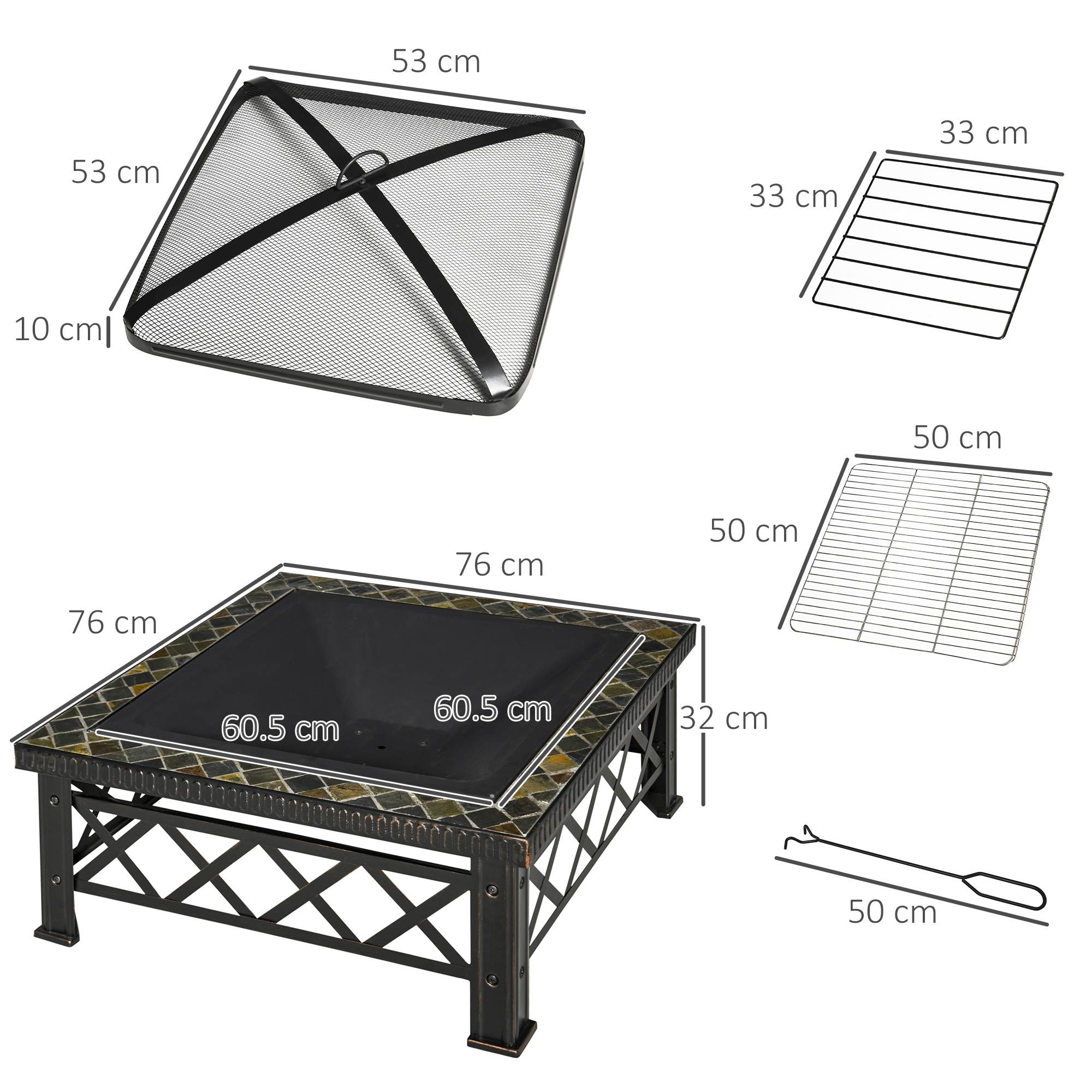 Table Braséro Barbecue 3en1 Acier Ardoise Jardin Terrasse 76cm - ComfortXL Outdoor Living - Image 3