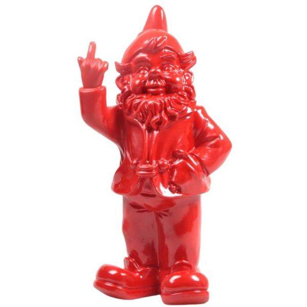 Stoobz - Nain de jardin en résine doigt d'honneur 7 x 8 x 20 cm Rouge Stoobz