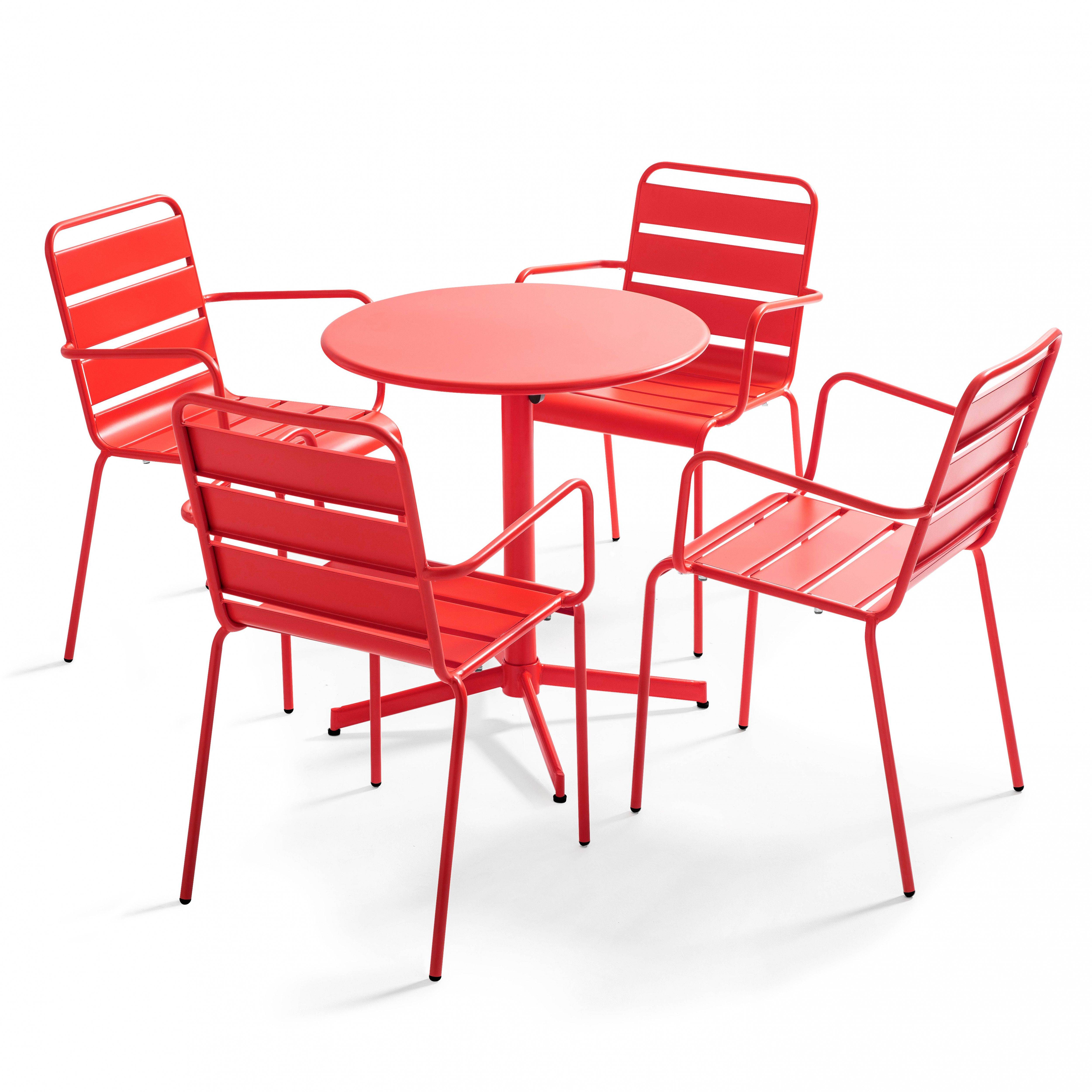 Oviala - Ensemble table de jardin et 4 fauteuils métal rouge Palavas - Oviala - Imagen 1