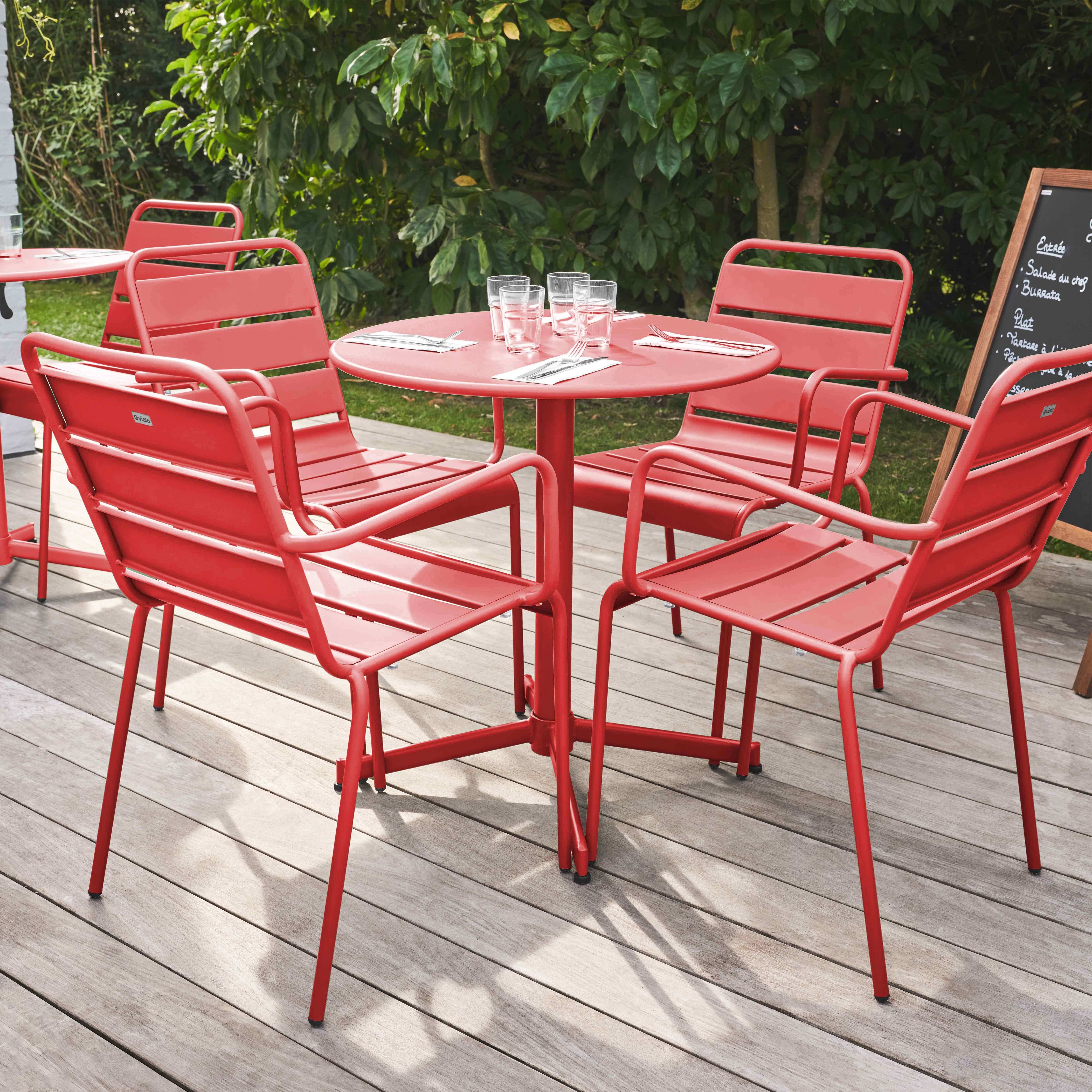 Oviala - Ensemble table de jardin et 4 fauteuils métal rouge Palavas - Oviala - Imagen 3