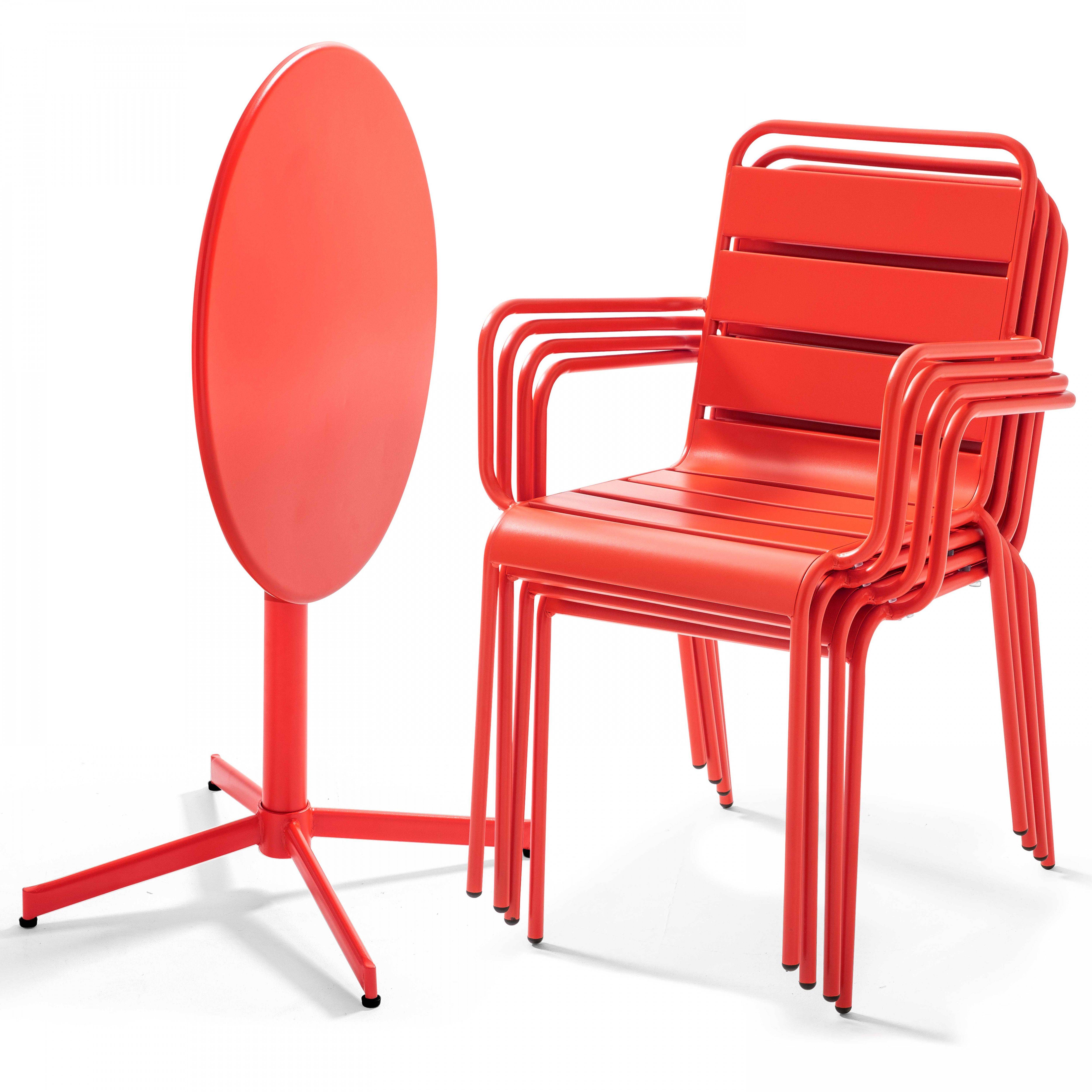 Oviala - Ensemble table de jardin et 4 fauteuils métal rouge Palavas - Oviala - Imagen 2