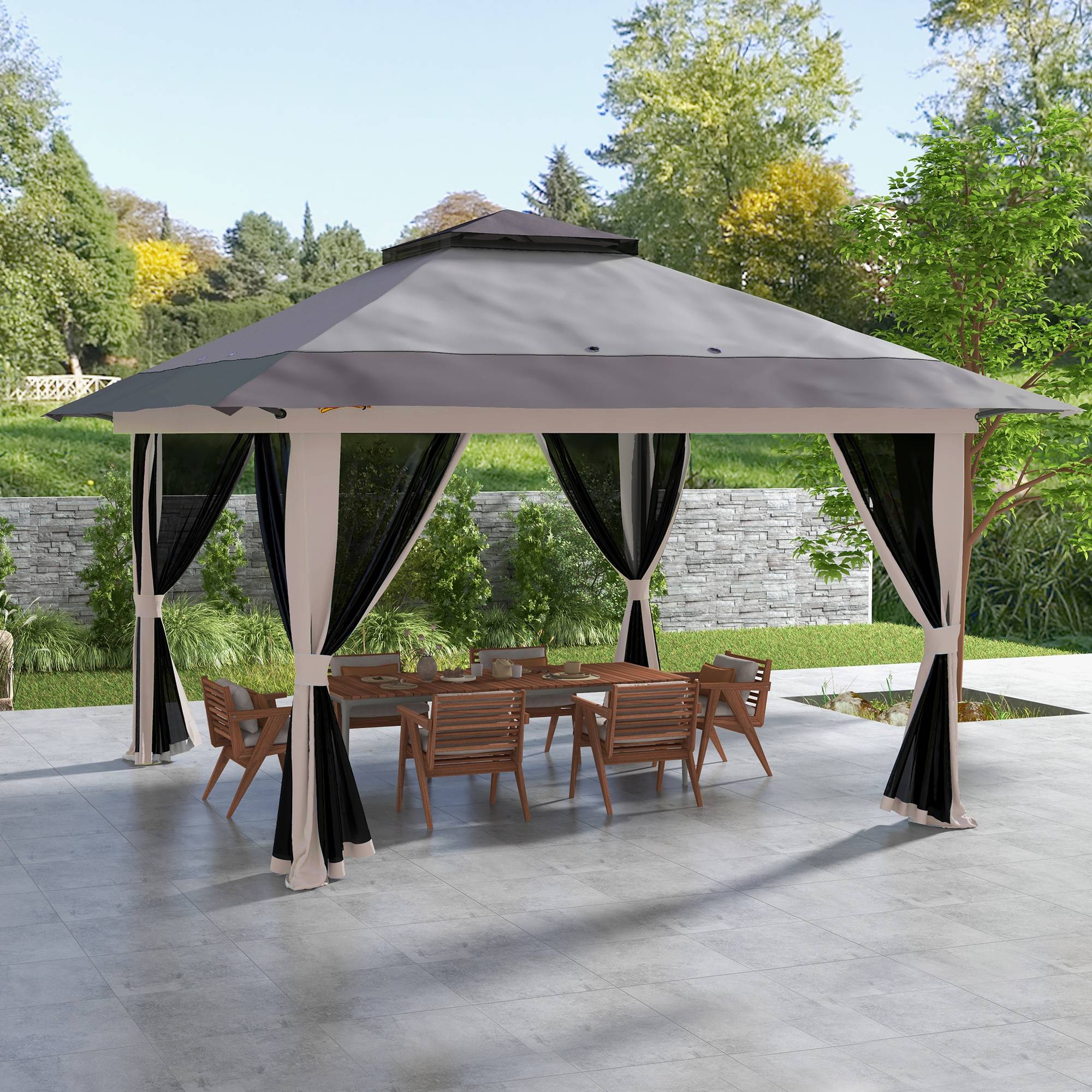 Tente pliante pop-up à hauteur réglable, protection UV50+, double toit et moustiquaires, 4 x 4 x 2,8 m, gris clair - Image 3