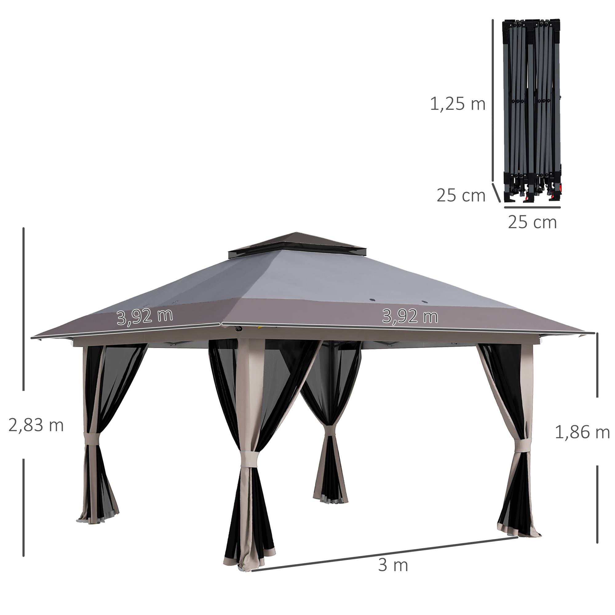 Tente pliante pop-up à hauteur réglable, protection UV50+, double toit et moustiquaires, 4 x 4 x 2,8 m, gris clair - Image 5